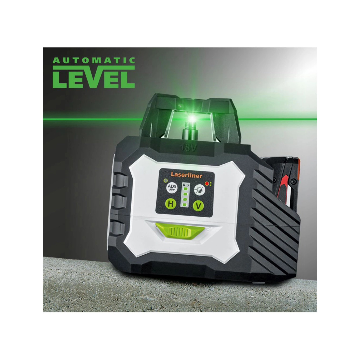 Laserliner Duraplane GMX-18V Laser à lignes croisées 360° avec récepteur dans un coffret - 3 lignes - vert - 60 m - IP54-image