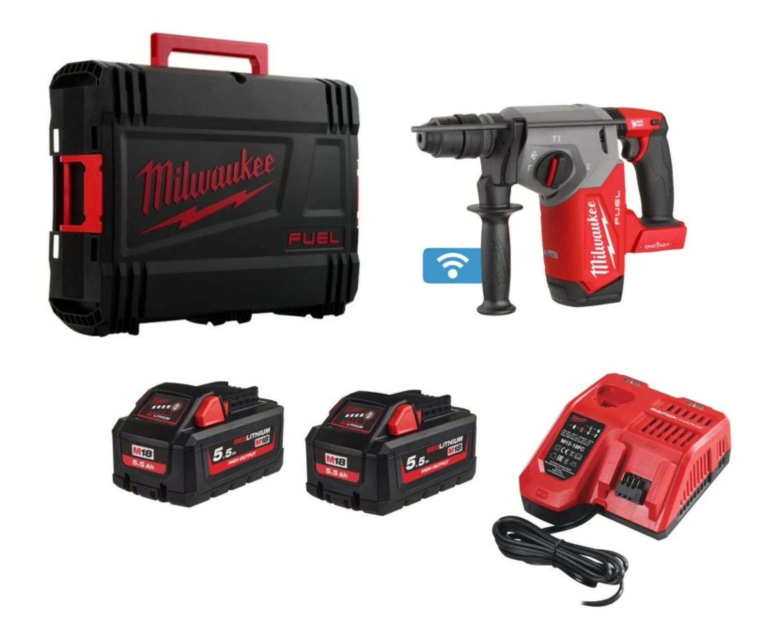 Milwaukee M18 ONEFHX-552X 18V Li-ion Accu SDS-plus boorhamer set (2x 5.5Ah) in HD Box-image