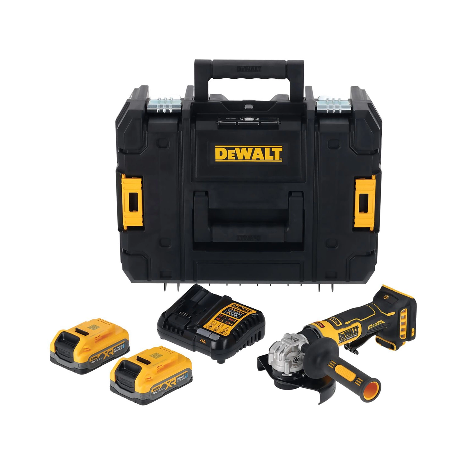 DeWALT DCG404S2T-QW​ 18V XR compacte accu haakse slijper set (2x3.5Ah accu + lader) - 125mm-image