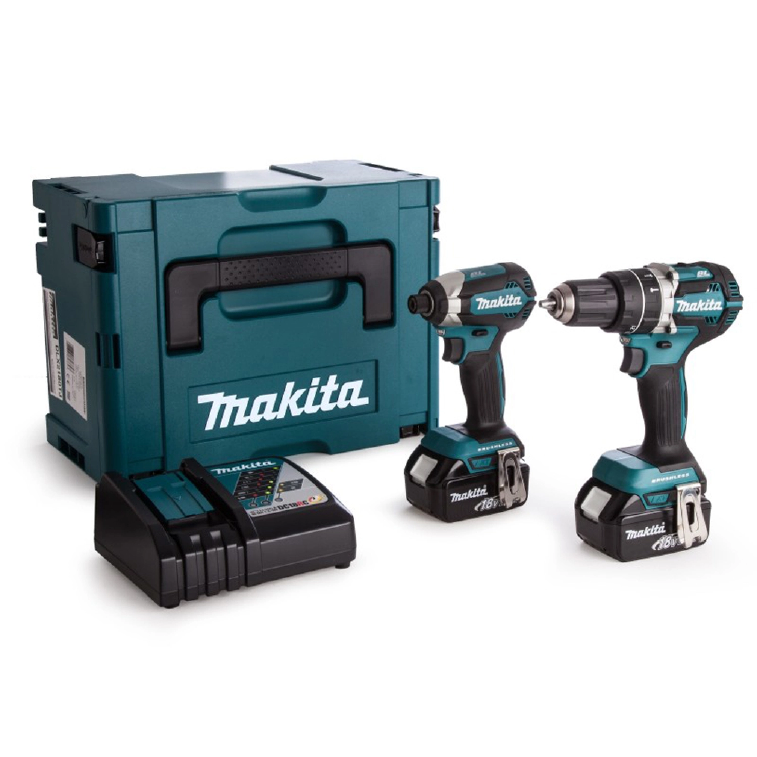 Makita DLX2180MJ Ensemble sans-fil - 18V Li-ion - Perceuse visseuse à percussion & Perceuse à percussion - 2 batteries 4,0 ah - Mbox-image