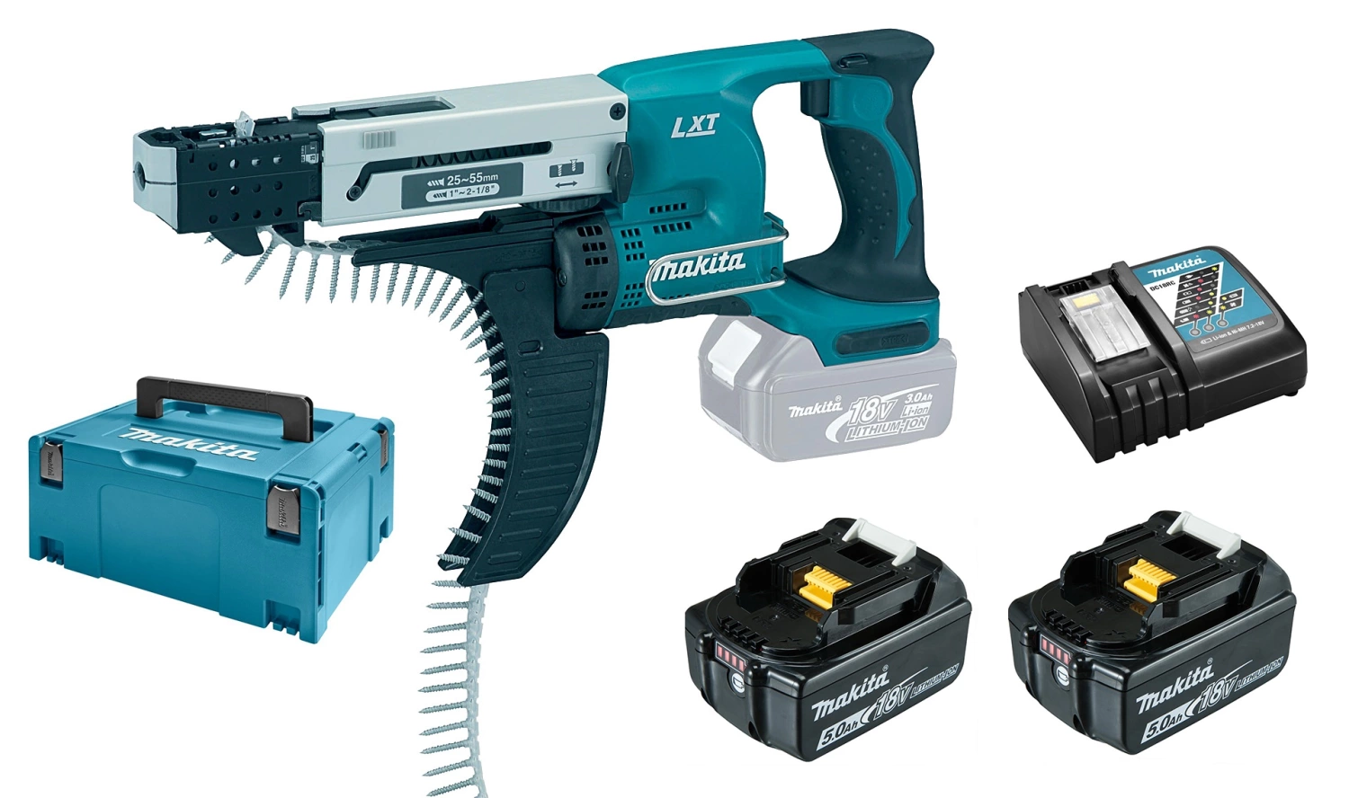 Makita DFR550RTJ Visseuse à bande sans-fil 18V Li-ion kit complet (2x batterie 5,0 Ah) dans MAKPAC - 25-55 mm-image