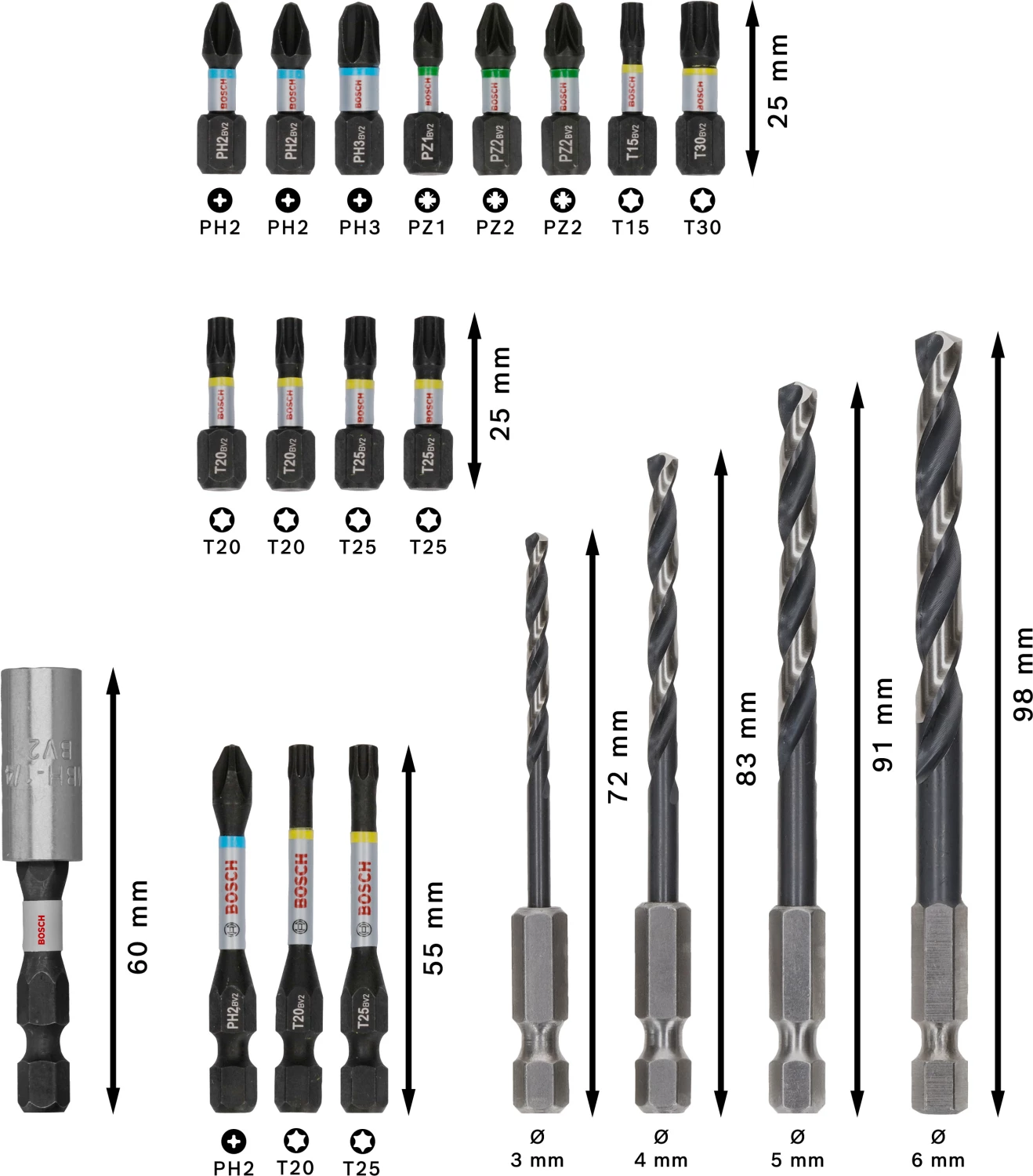 Bosch 2608521U84 Jeu mixte de 20 embouts de tournevis à chocs PRO et de forets à métaux-image