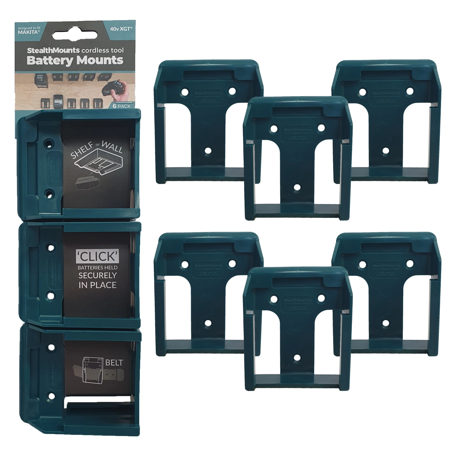 StealthMounts BM-MK40-BLU-6 - Support batterie (6pcs) pour Makita 40V XGT - bleu-image