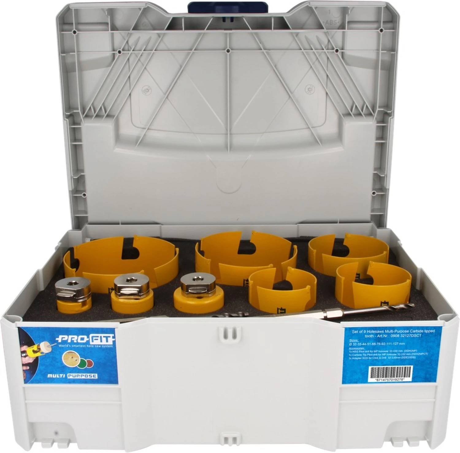 ProFit 090832127DSCT Multi Purpose gatzagen set in T-Loc systainer 9 stuks 32-35-44-51-68-76-92-111-127mm, met geintegreerde adapters en van elk 1 stuks Click & Drill centreerboor (HSS) DDH2MP, (HM) DDH2MPCT-image