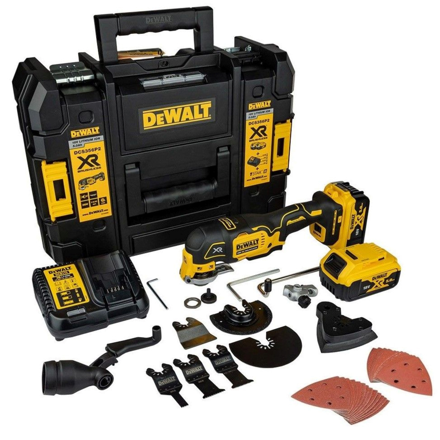 DeWALT DCS356P2 18V LI -ion Batterie Multi -Tool Ensemble (batterie 2x 5,0h) dans TSTAK - Carbon Streltless-image
