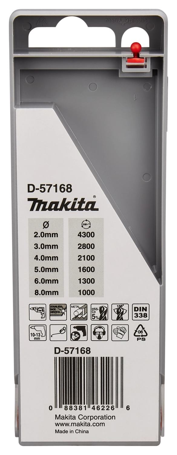 Makita D-57168 6-delige HSS-Co metaalborenset - 2-8 mm-image