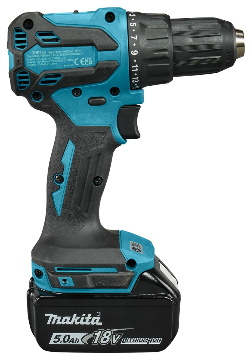 Makita DHP490RTJ 18 V Li-ion kit perceuse-visseuse à percussion sans fil (2 batteries 5,0 Ah) dans Mbox --image