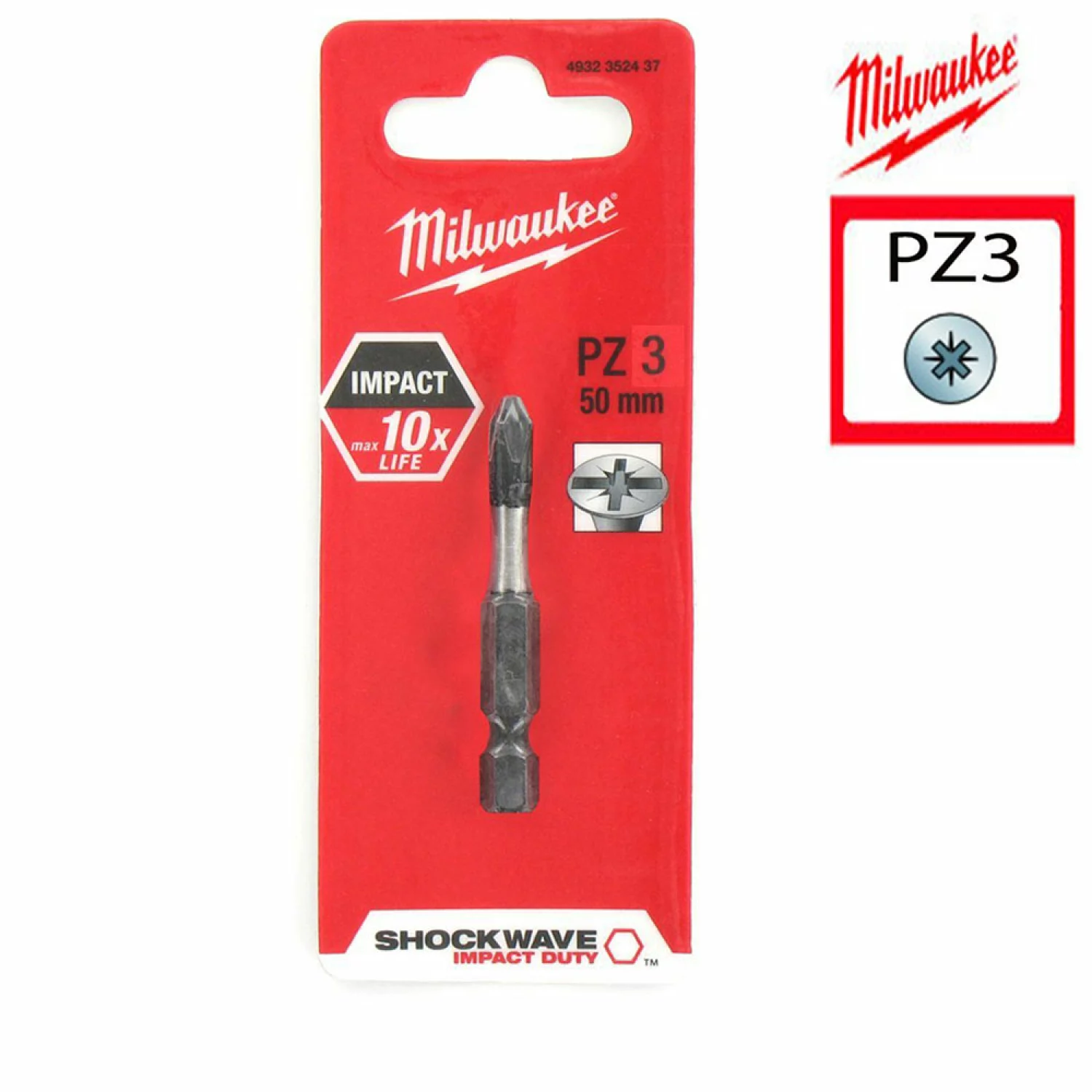 Milwaukee 4932352439 / 4932430870 Shockwave™ Impact Duty Pozidrive Embout de vissage PZ3 - 50mm-image