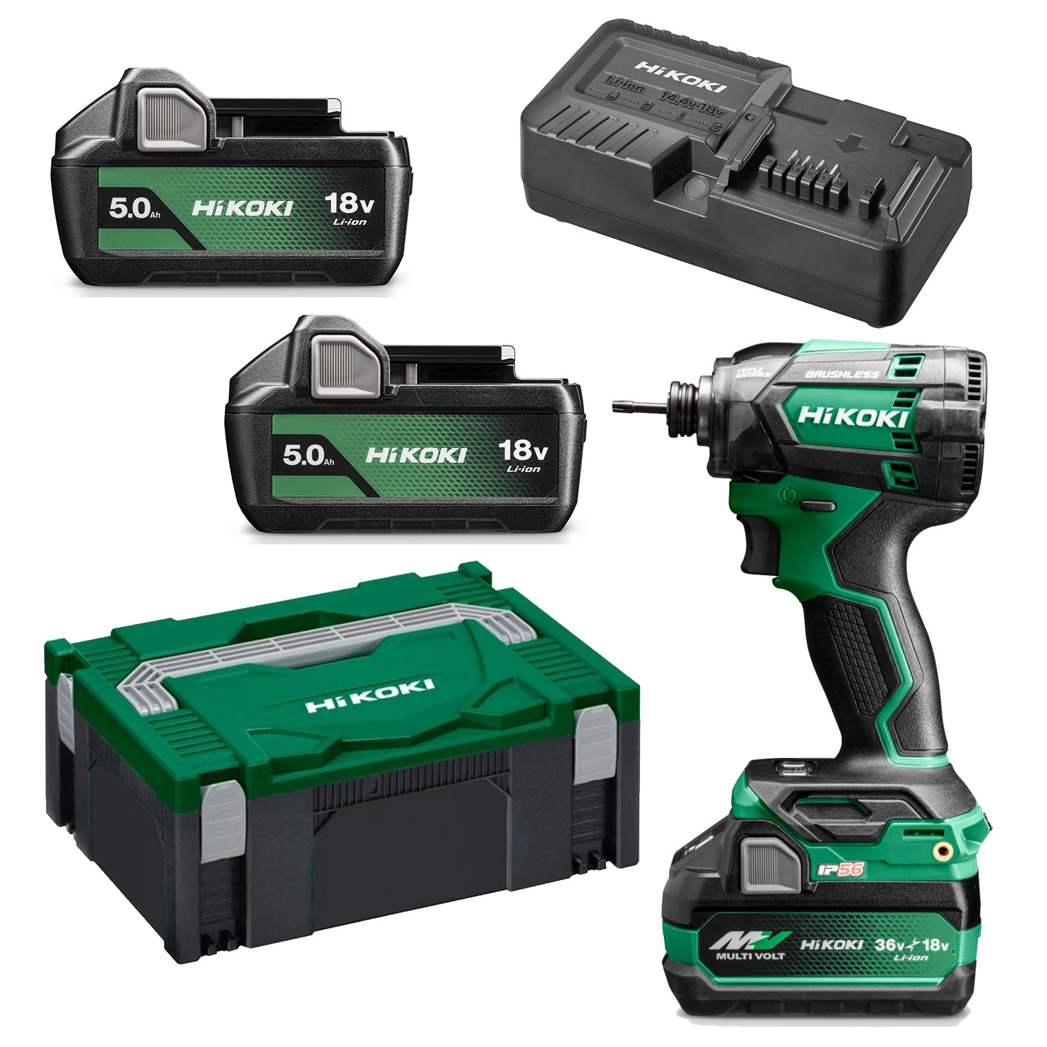 HiKOKI WH18DCWFZ Visseuse à percussion Accu - 1/4" - 18V avec 2 batteries 5.0Ah et chargeur dans HSC II-image