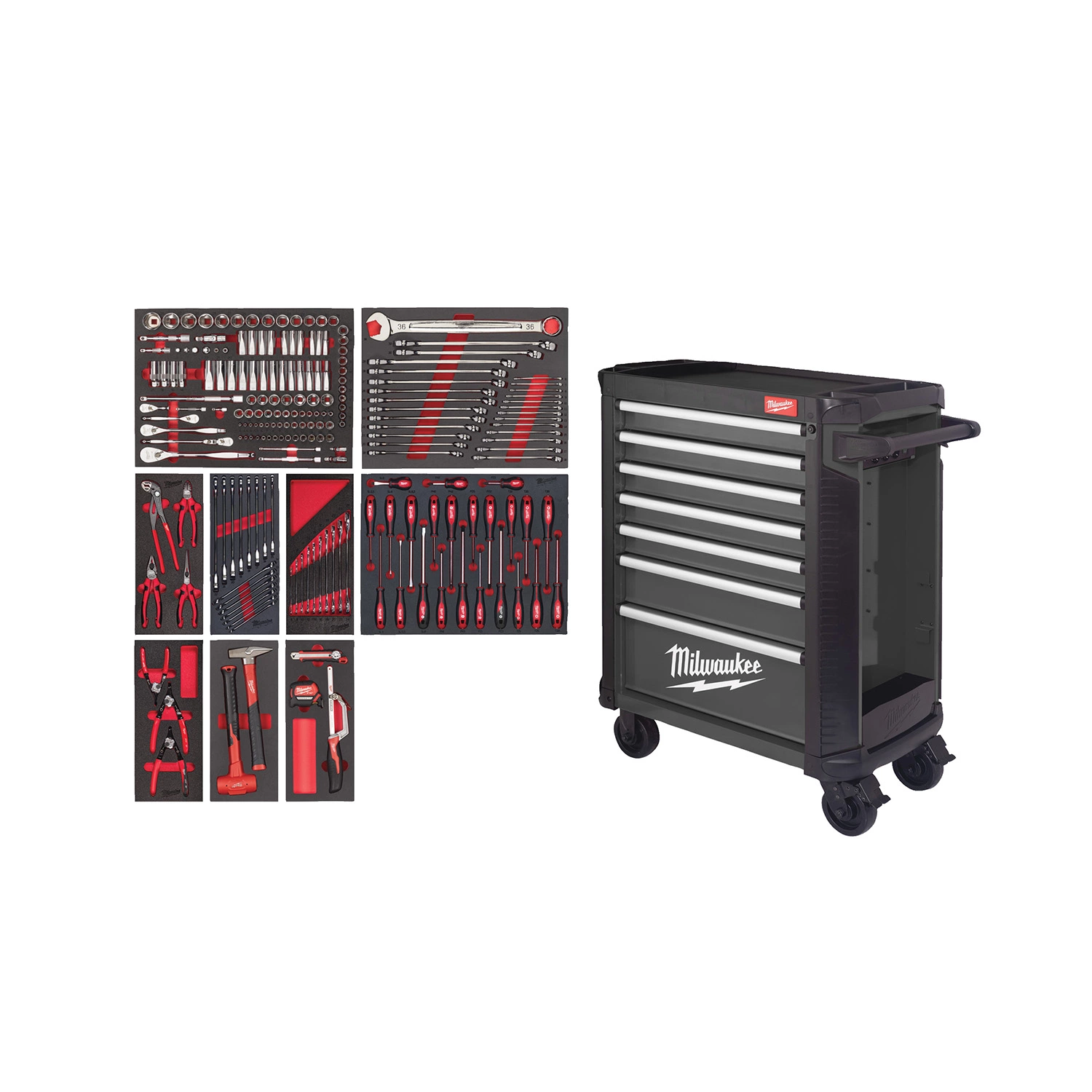Milwaukee 4932500744 TOOLGUARD™ Stalen Gereedschapswagen gevuld - 206-delig - 7 laden - 30" / 78 cm-image