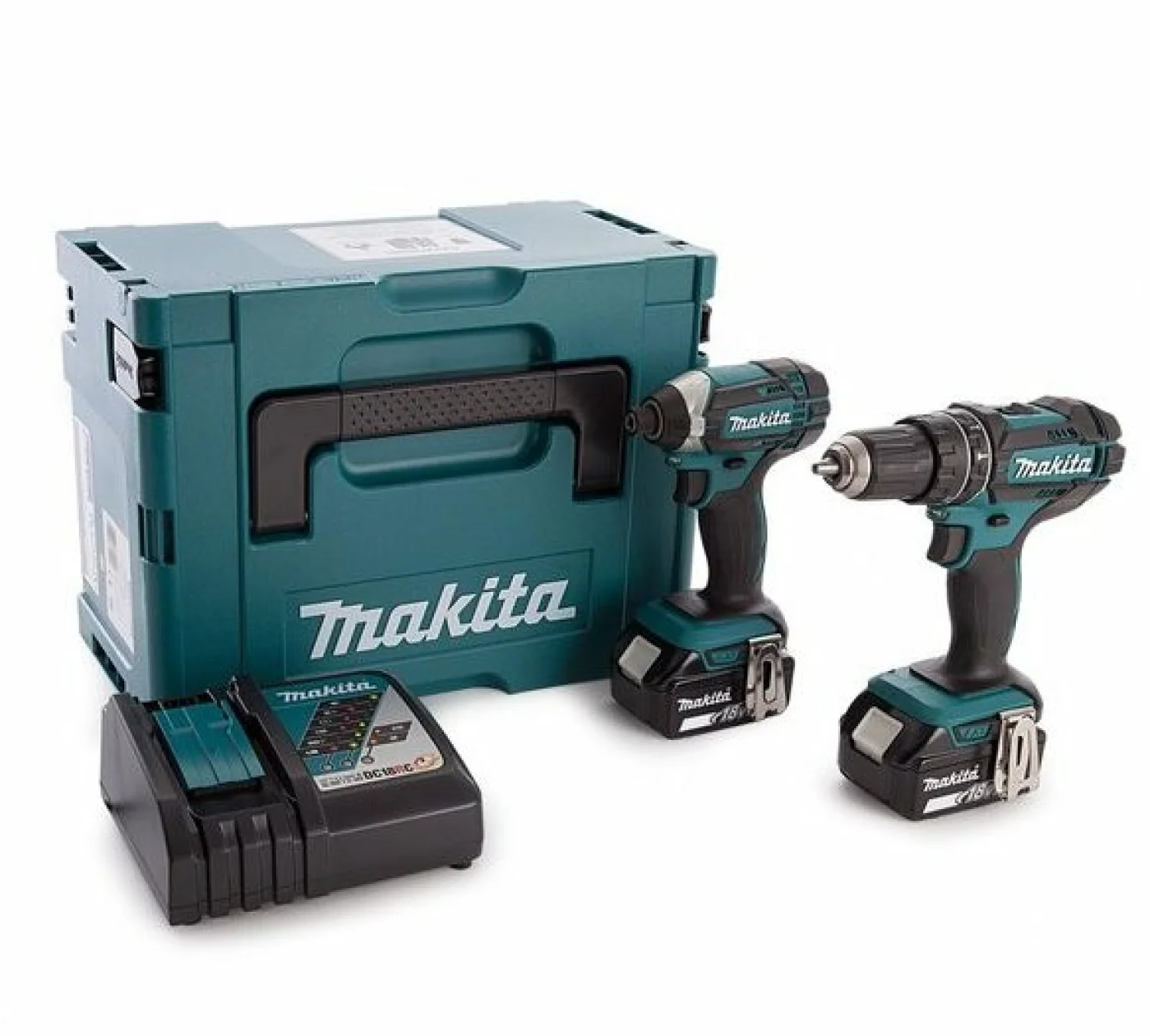 Makita DLX2131TJ - Pack 2 outils sans-fil - 18V Li-ion -Perceuse visseuse à percussion (DHP482) & visseuse à percussion (DTD152) - 2 batteries 5,0 Ah - MAKPAC-image