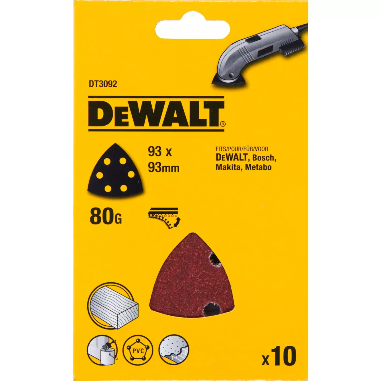 DeWALT DT3092 deltaschuurpapier - K80 - 93mm (10st)-image