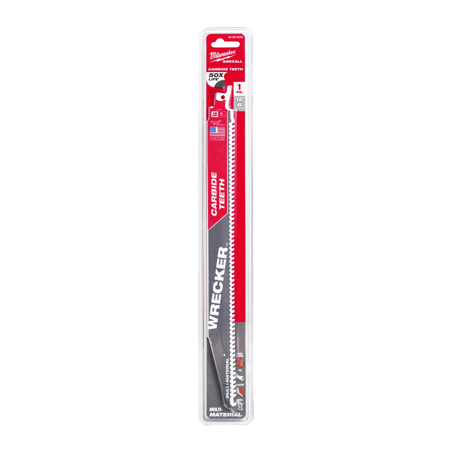 Milwaukee 48475243 Sawzall Reciprozaagblad mat. Carbide WRECKER - 300 x 6TPI - multi