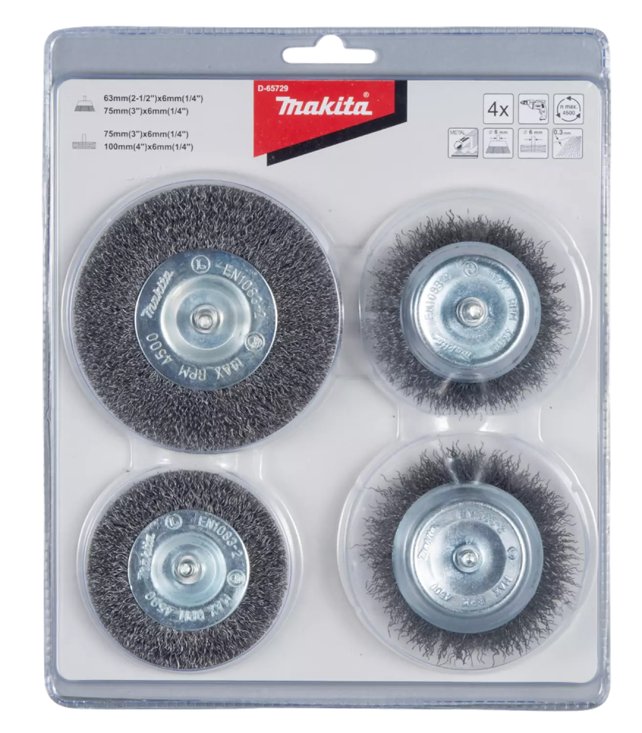 Makita D-65729 - Set de brosses métalliques (4pcs) - 6 mm - 63 / 75 / 75 / 100 mm-image