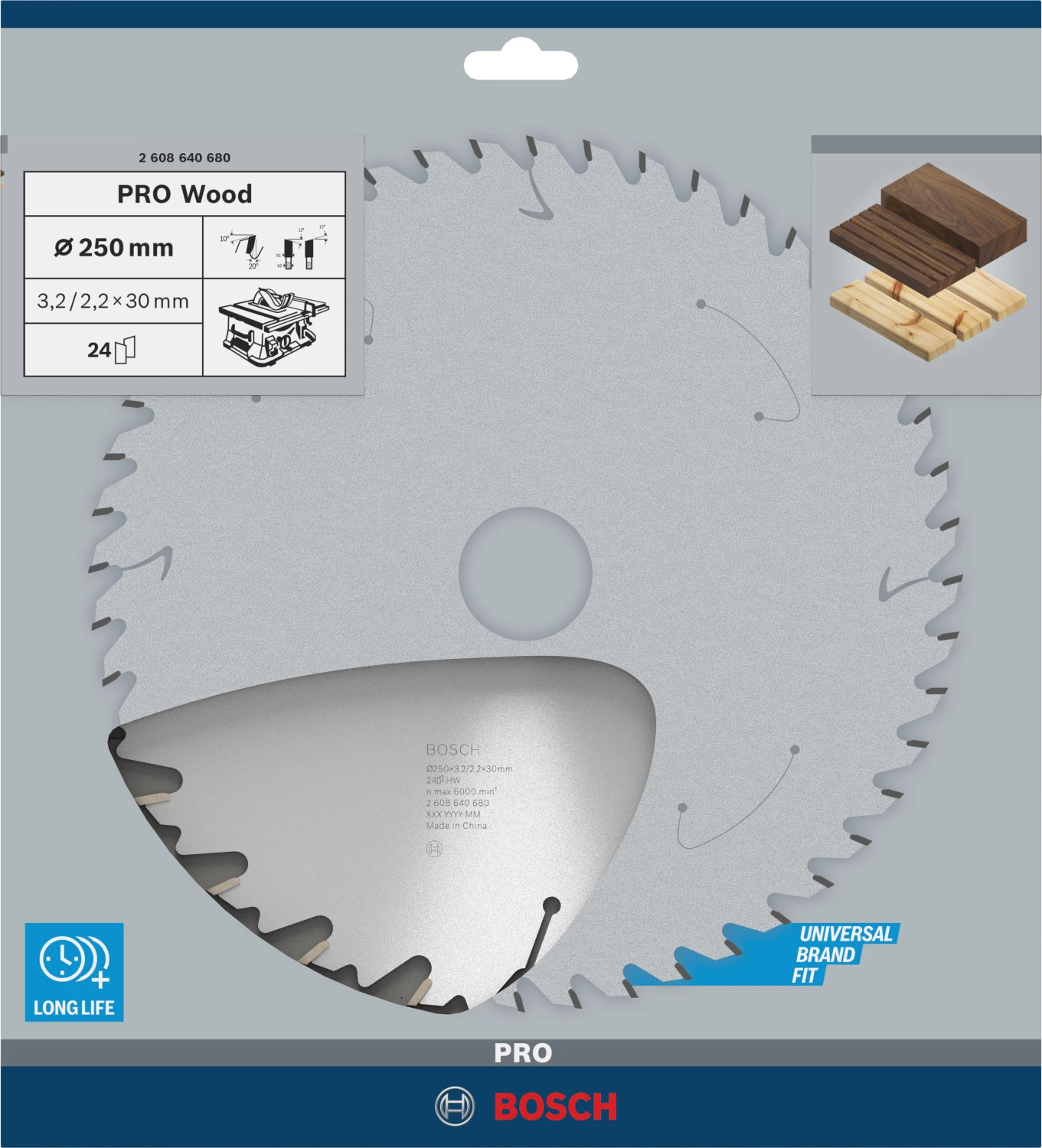 Bosch 2608640680 - Lame de Scie Circulaire Speedline Wood, 250 x 30 x 3,2 mm, 24D-image