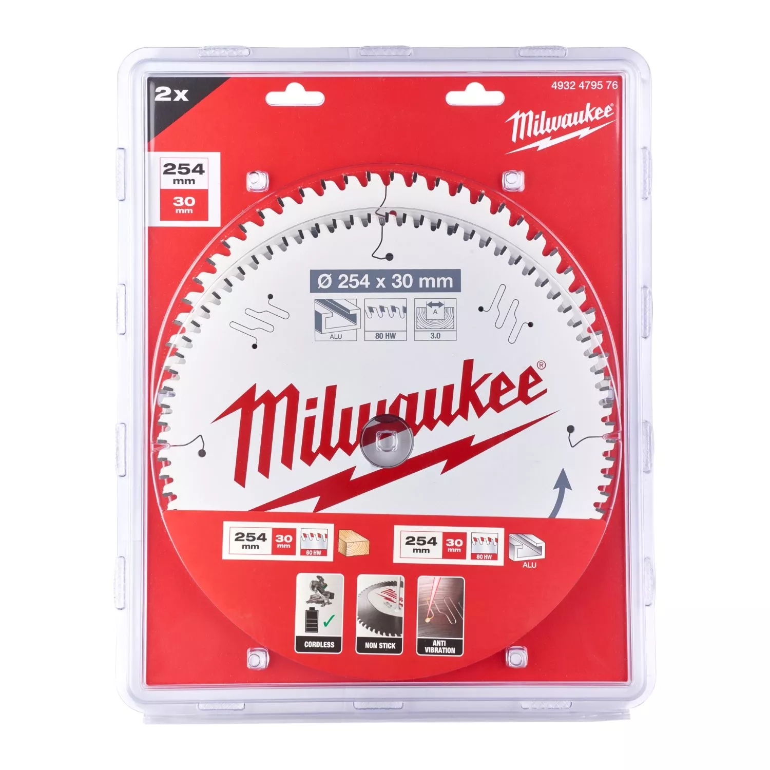 Milwaukee 4932479576 Cirkelzaagblad - 254 x 30mm - hout - duopack