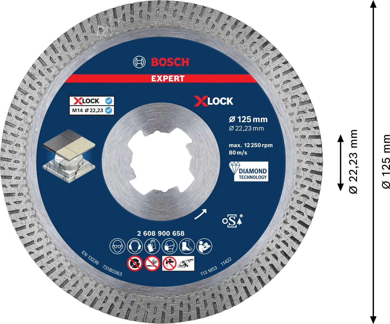 Bosch EXPERT 2608900658 - EXPERT Disque diamanté X-LOCK Hard Ceramic 125 x 22,23 x 1,4 x 10 mm-image