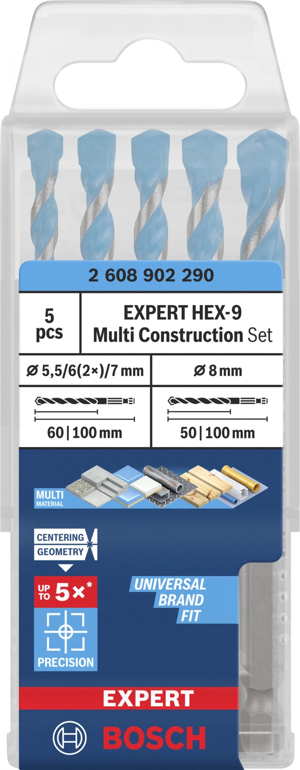 Bosch EXPERT 2608902290 5-delige HEX-9 MultiConstruction borenset - 5,5/6/6/7/8mm-image