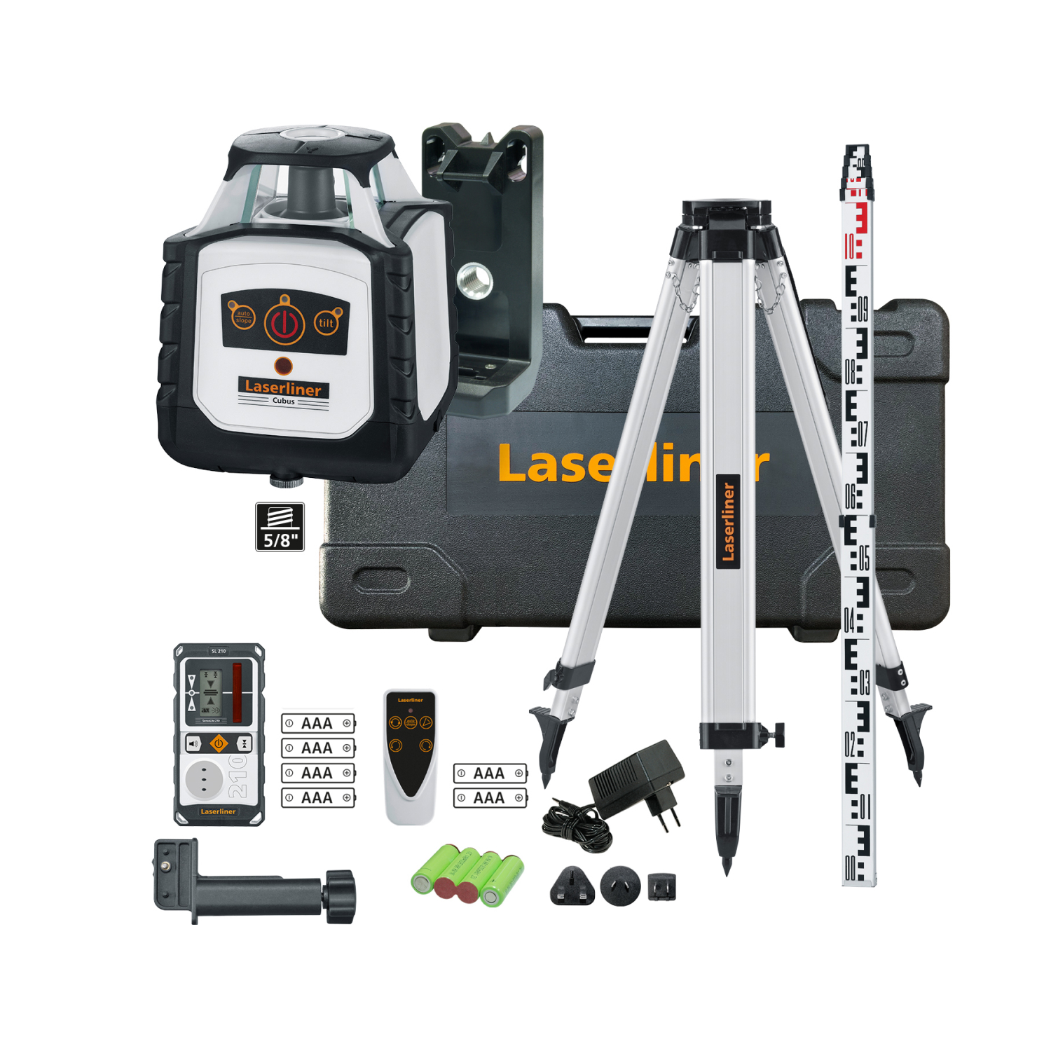 Laserliner Cubus 210 S Roterende laser set incl. statief, ontvanger en meetlat in koffer - Rood - 200 m - IP66-image