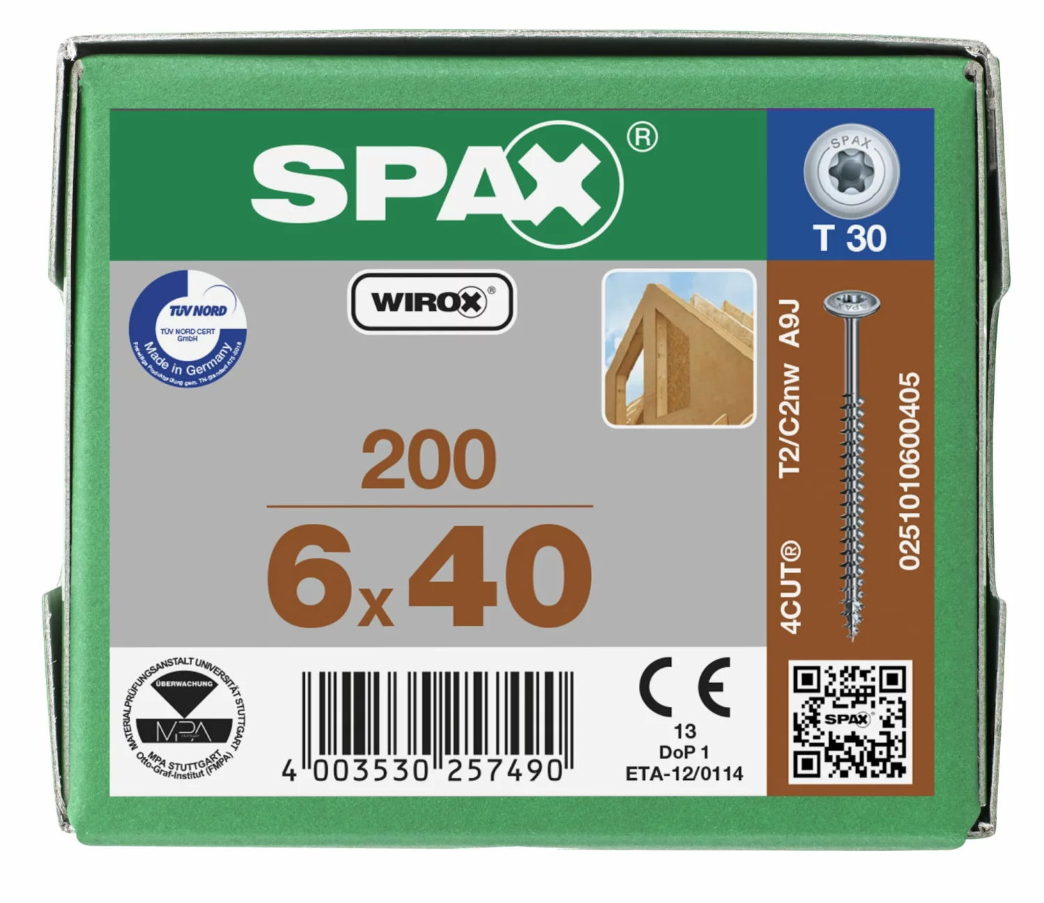 SPAX 251010600405 Hi-Force schroef, Discuskop, 6 x 40, Voldraad, T-STAR plus T30 - WIROX - 200 stuks-image