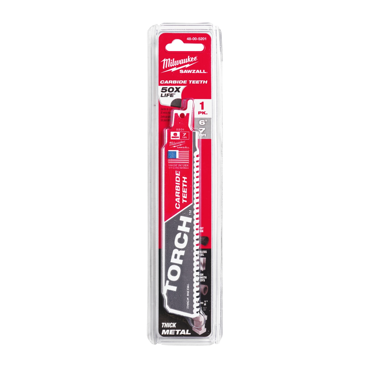 Milwaukee 48475201 Lame de scie alternative Sawzall TCT TORCH Carbide - 150 x 8TPI - métal-image