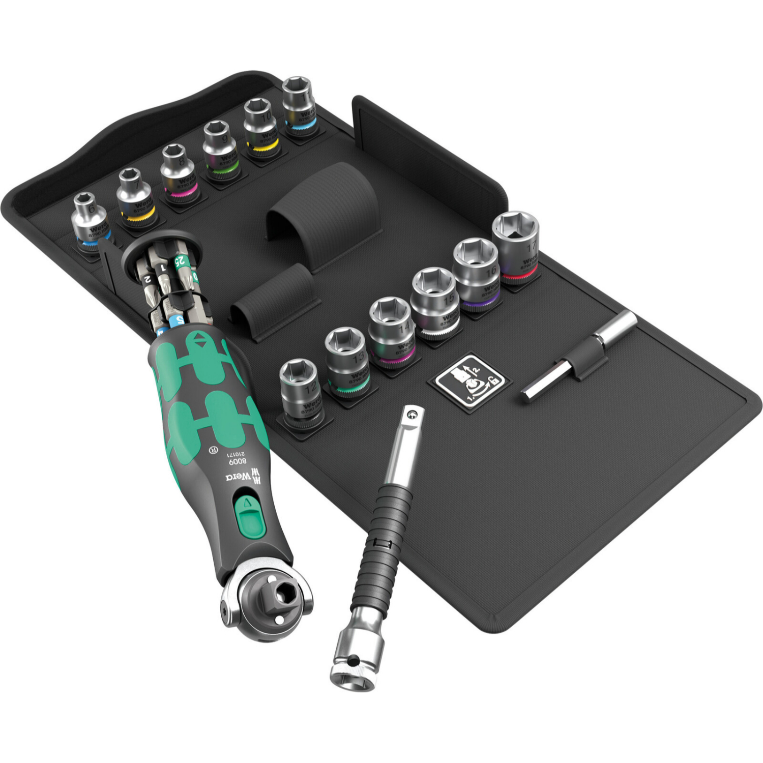 Wera 05004284001 Ensemble de 27 pièces Zyklop Pocket Set 3 Clés à cliquet et douilles - 3/8" + 1/4"-image