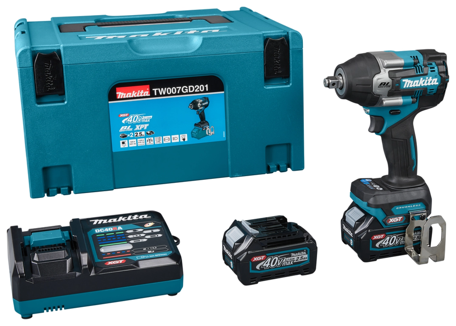 Makita TW007GD201 XGT 40V Max Li-ion accu slagmoersleutel set (2x 2.5Ah) in Mbox-image