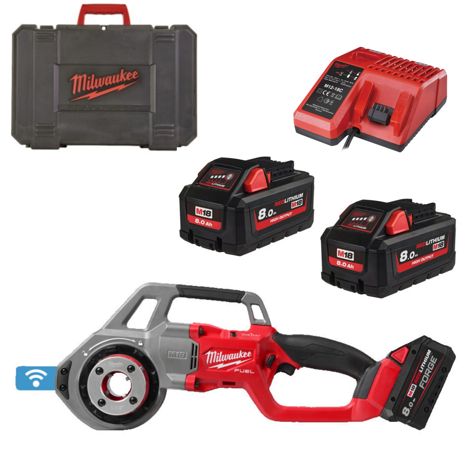 Milwaukee M18 FPT114-802CA 18V Li-ion accu Draadsnijder set (2x 8.0Ah accu) in koffer - 1/8" tot 1 1/4"-image