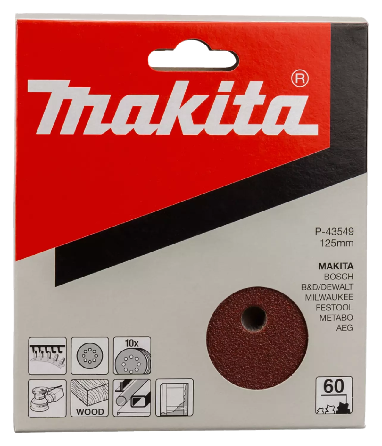 Makita P-43549 Disque de ponçage rouge - K60 - 125 mm (10 pcs)-image