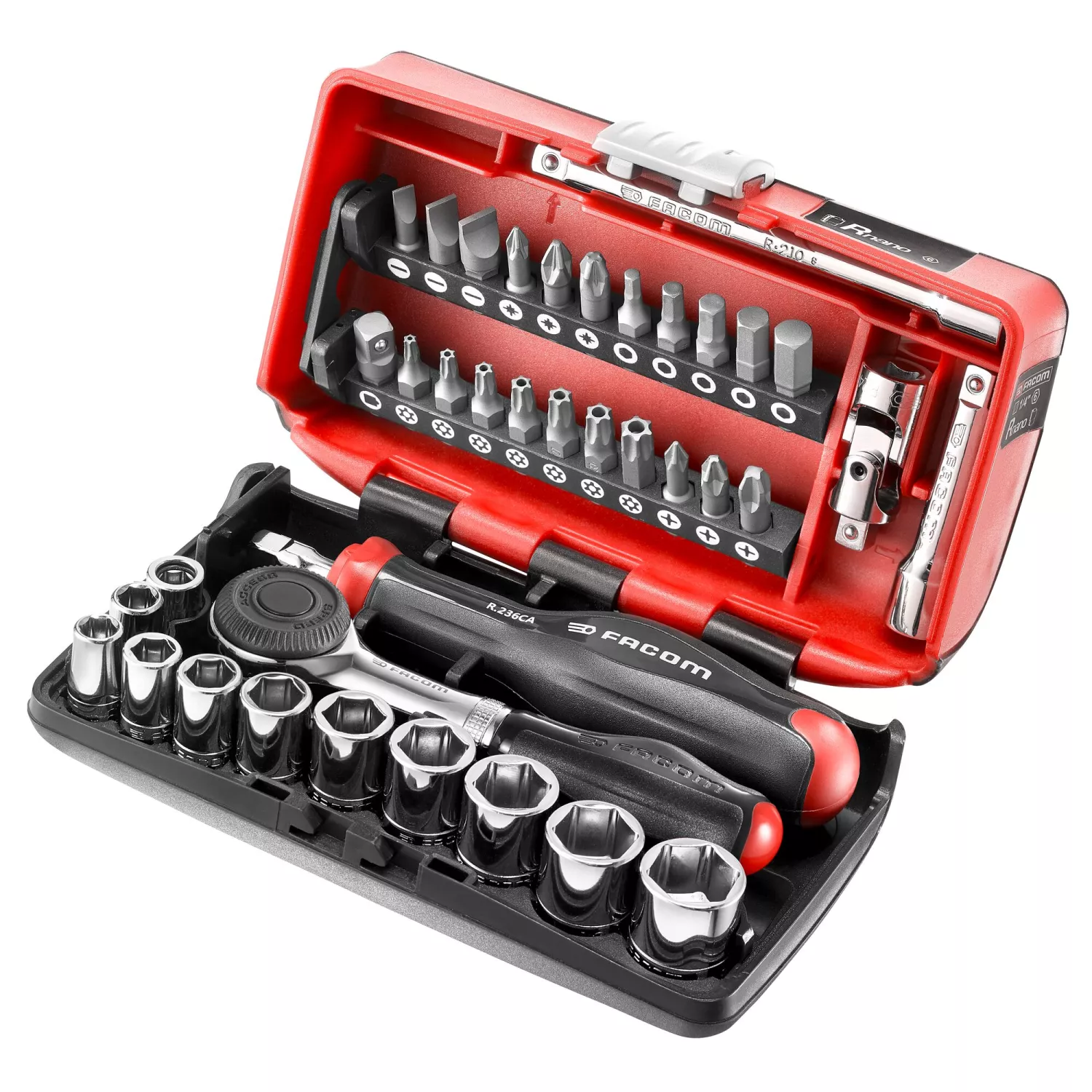 Facom R.360NANOPB Coffret de cliquet et de douilles 17 pièces en coffret - 1/4" 6 pans - métrique