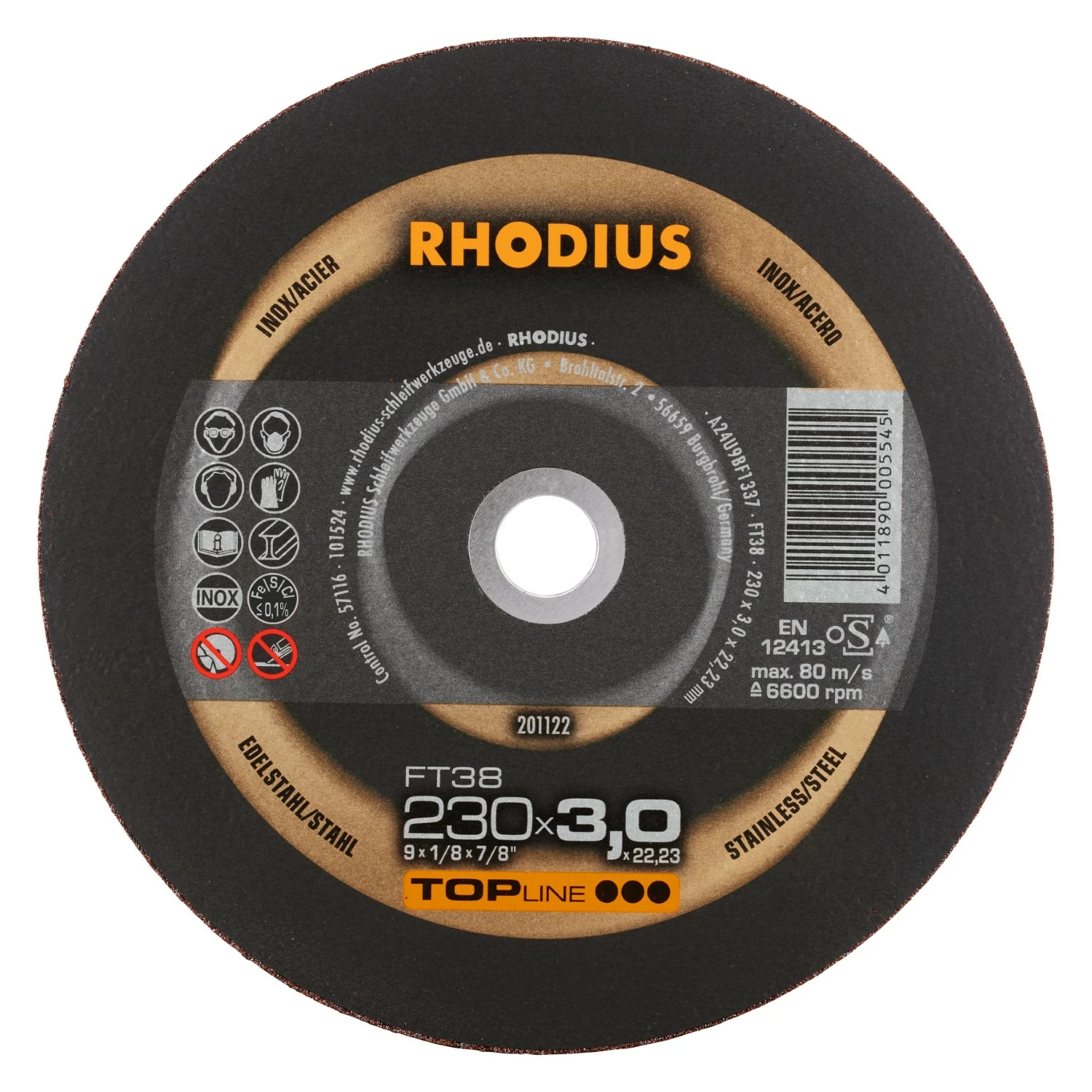 Rhodius 201122 FT38 TOPline lll Disque à tronçonner conventionnel 230 x 22,23 x 3mm (25 pcs)