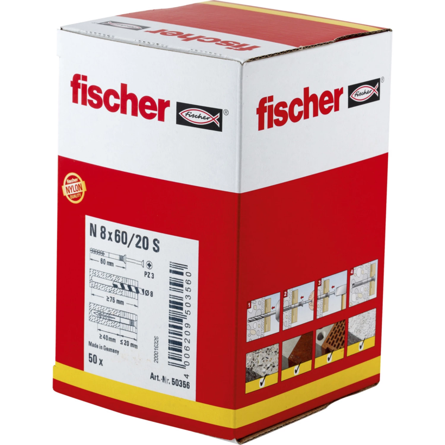 Fischer 50356 Nagelplug/slagplug NS - 8 x 60mm - PZ3 - verzonken schroef (50st)-image
