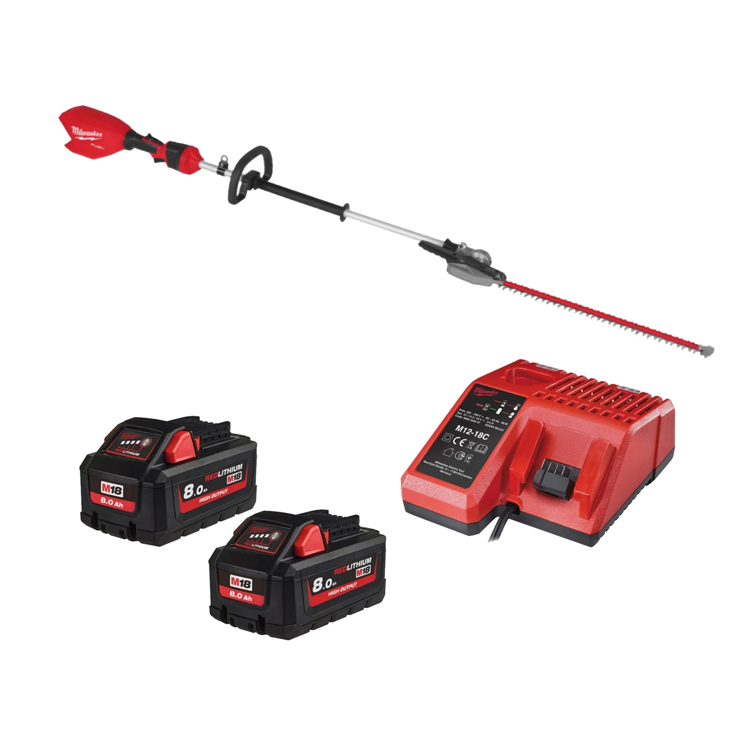 Milwaukee M18 FHETE22-802 Ensemble taille-haie sur perche sans fil 18V Li-ion (2x batterie 8.0Ah) - 216 cm-image