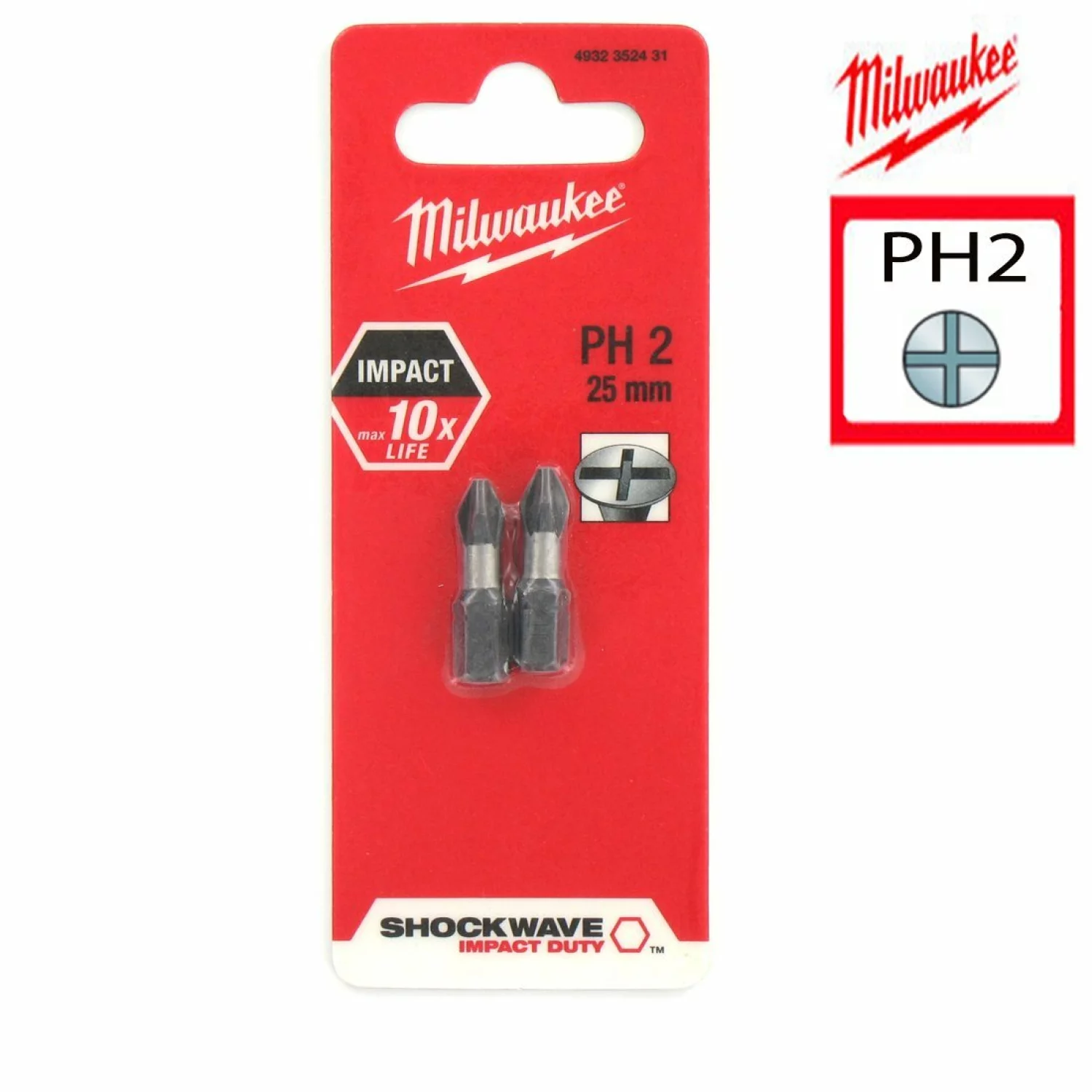 Milwaukee 4932352431 / 4932430852 Shockwave impact duty schroefbit PH 2 - 25mm (2st)-image