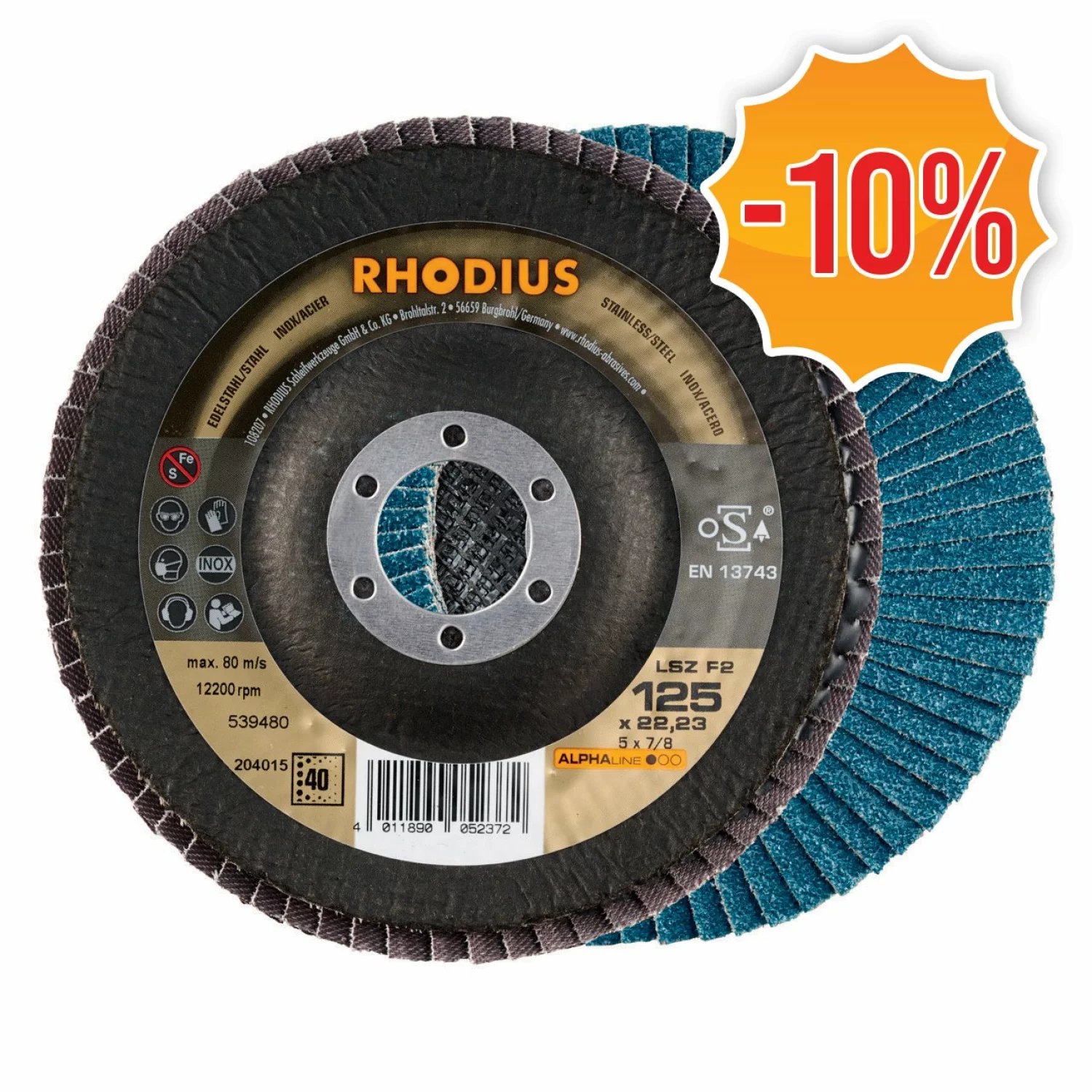 Rhodius ALPHAline I LSZ F2 Lamellenslijpschijf - K40 - 125 x 22,23mm - Ferro (10st)-image