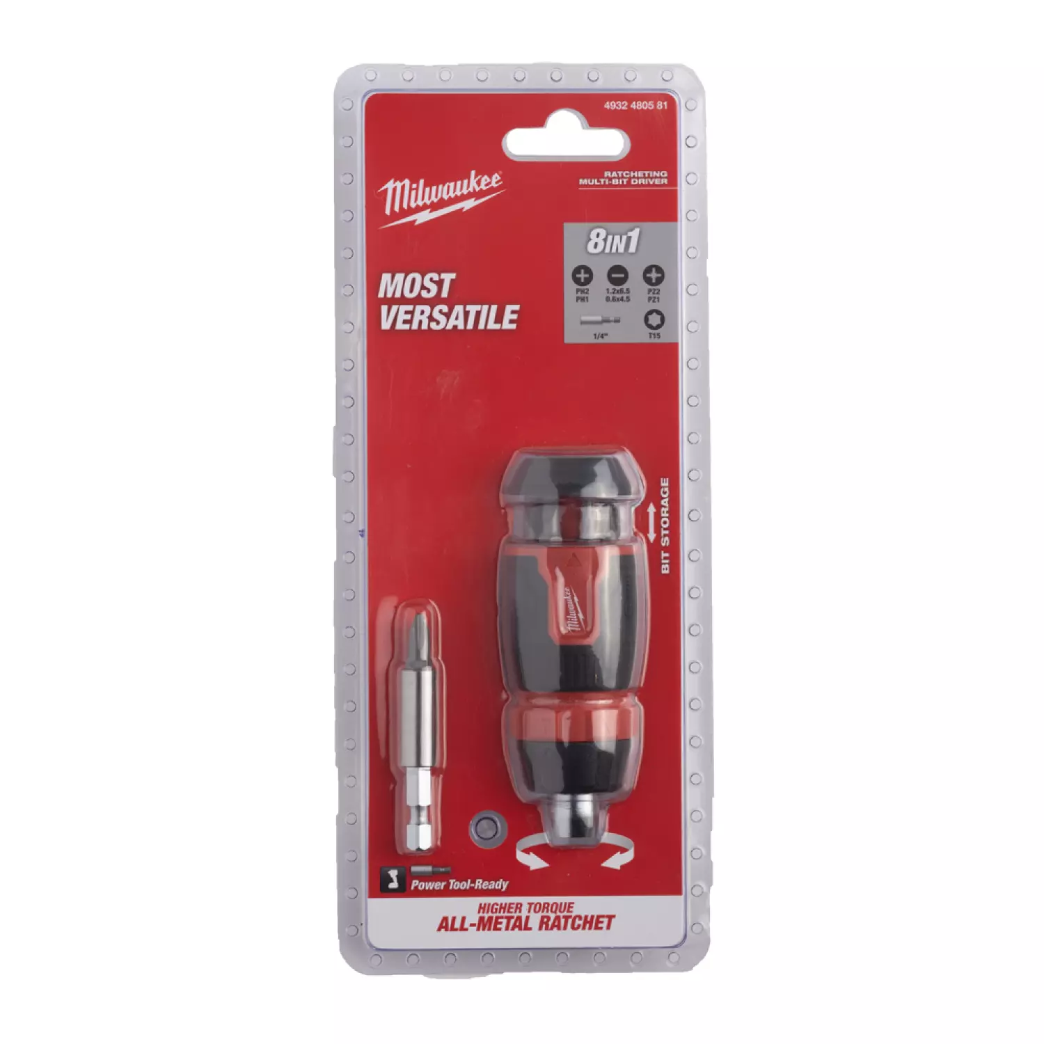 Milwaukee 4932480581 Bitschroevendraaier - 8 in 1 compacte ratelend multi-bit-image