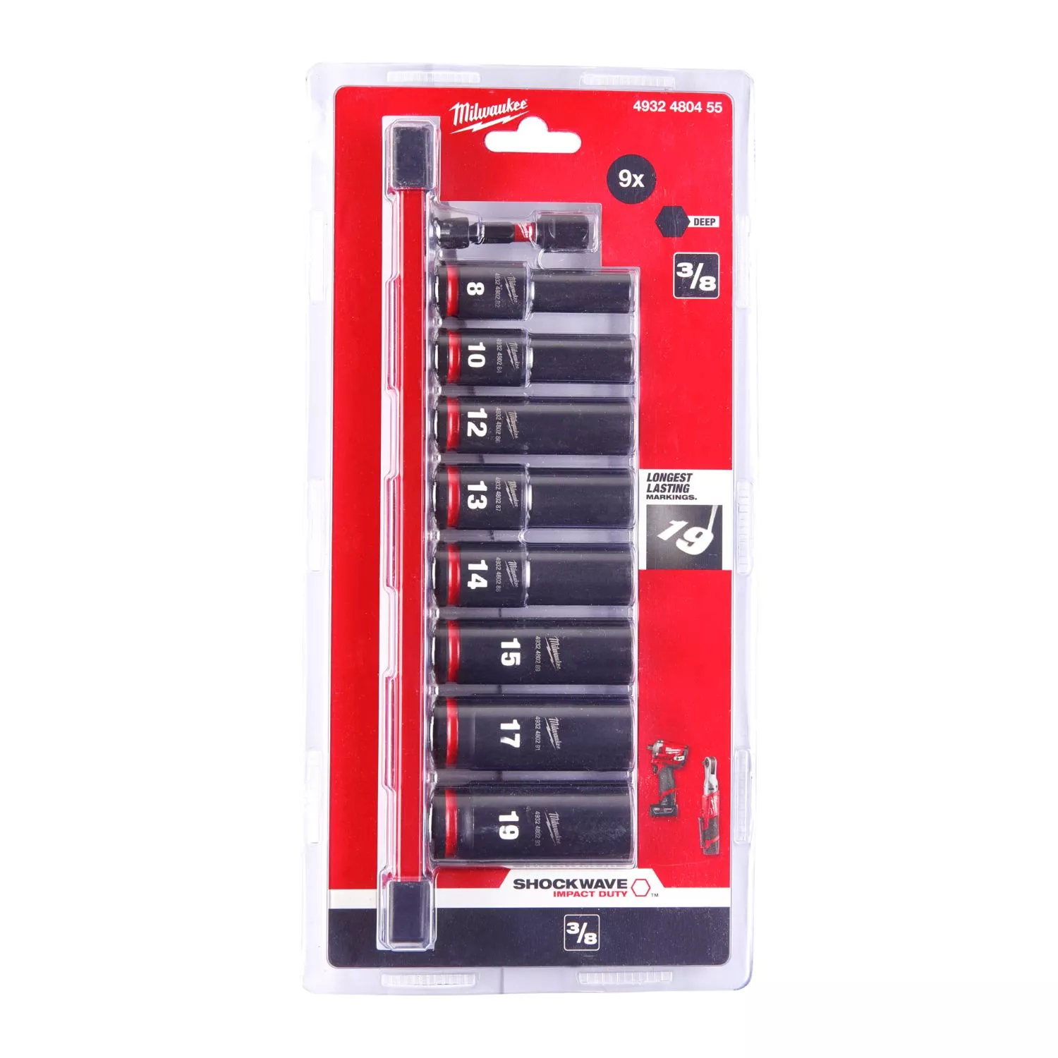 Milwaukee 4932480455 Jeu de 9 douilles à choc Shockwave - 3/8”'-image