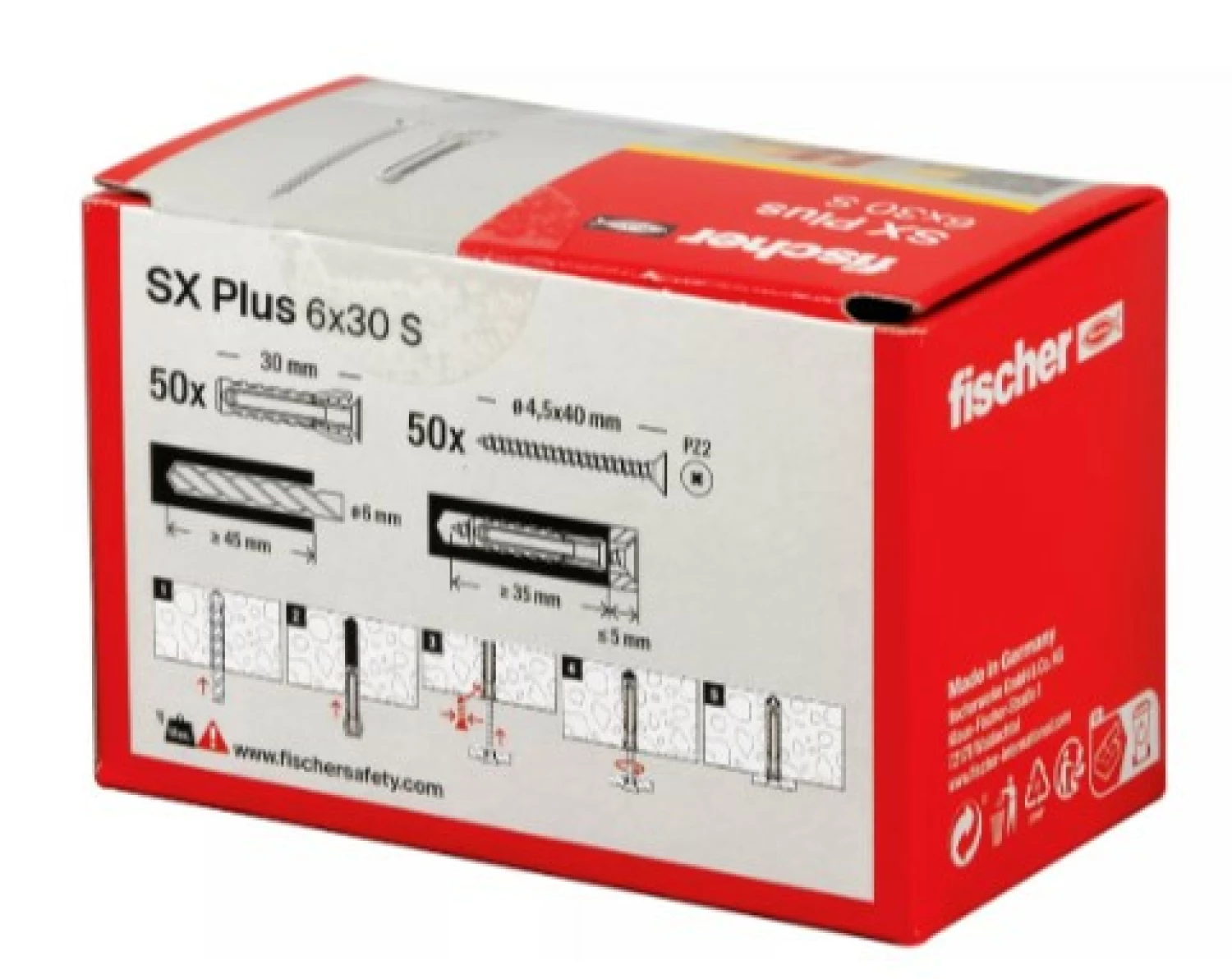 Fischer 568206 SX Plus Pluggen - 6 x 30mm - met schroef 4,5 x 40mm (50 st)-image