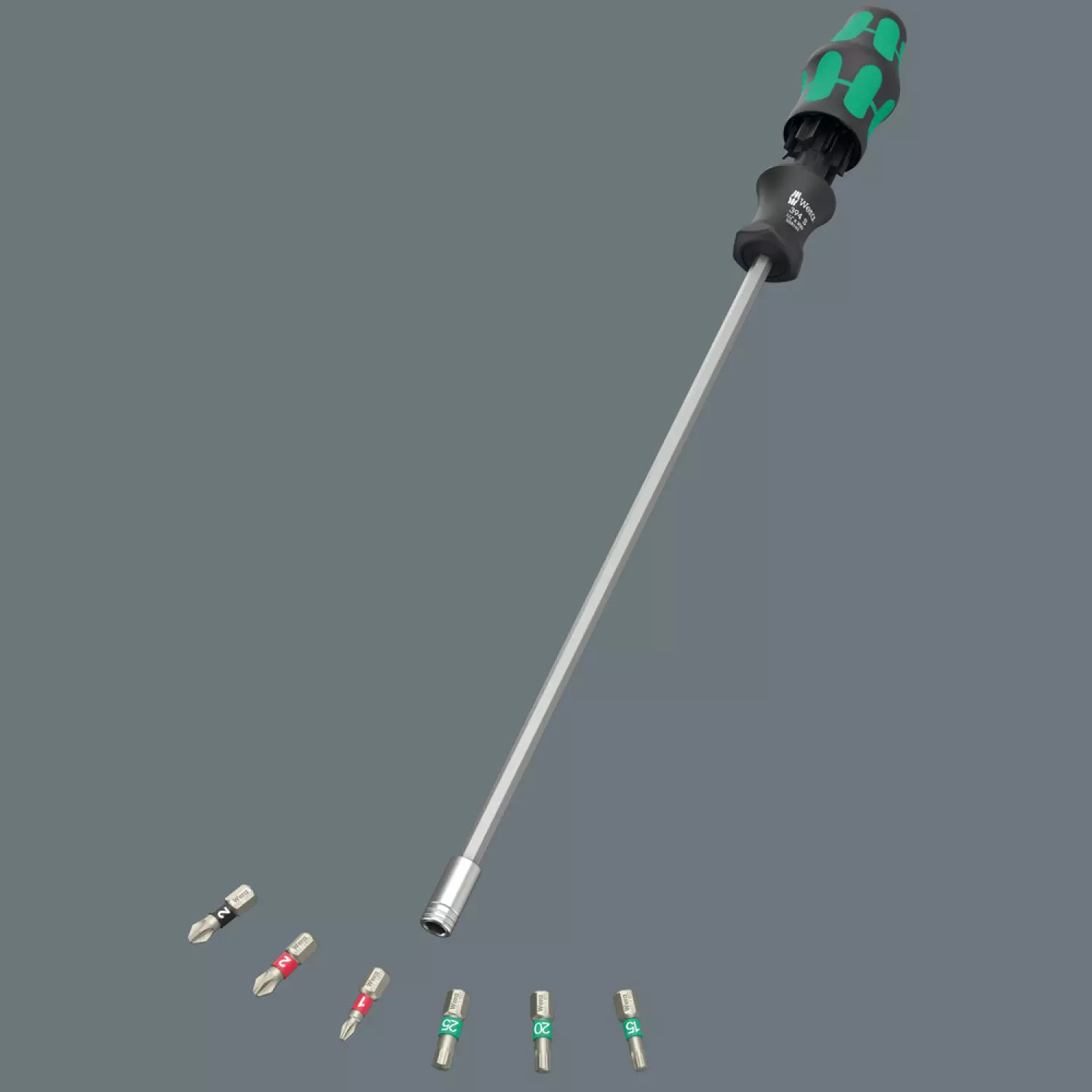 Wera 05051028001 7-delig Kraftform Kompakt 27 XL Universal 1 Handbithouder met vast kling - 1/4"x300mm - incl 6 bits-image