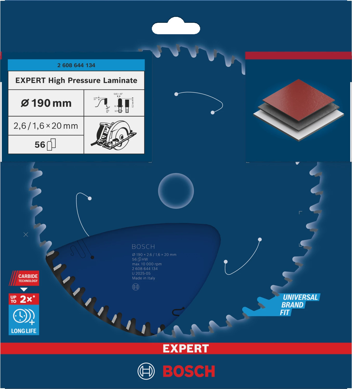 Bosch 2608644134 EXPERT cirkelzaagblad - 190 x 20 x 56T - laminaat-image