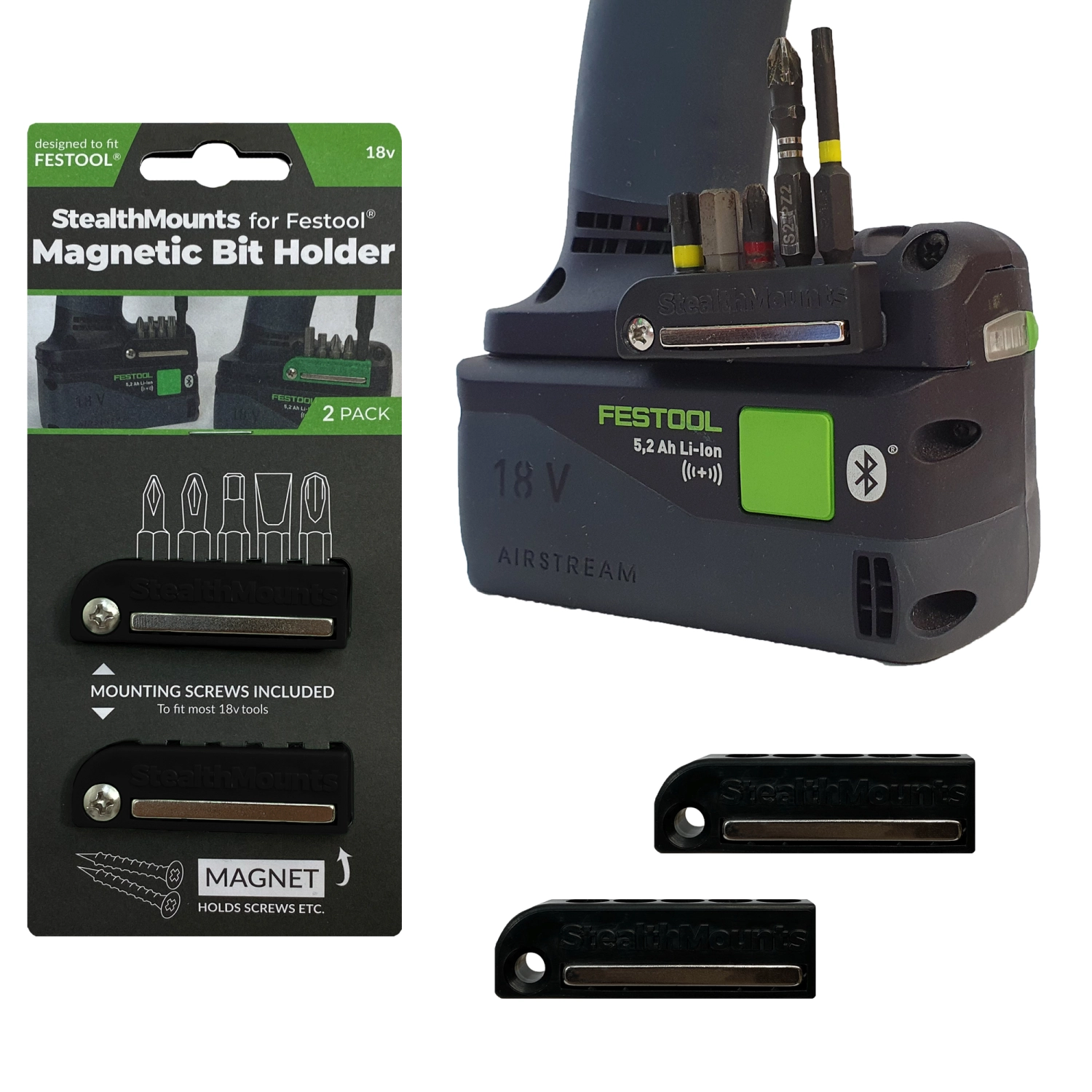 StealthMounts BH-FT-BLK-2 - Porte-embouts magnétique (2pcs) pour machines Festool - noir-image