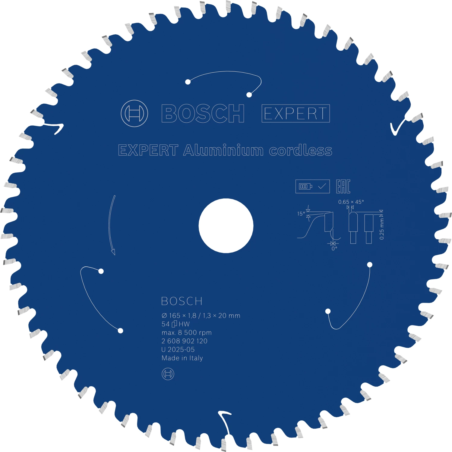 Bosch 2608902120 Lame de scie circulaire EXPERT - 165 x 20 x 54D - aluminium - Sans fil-image