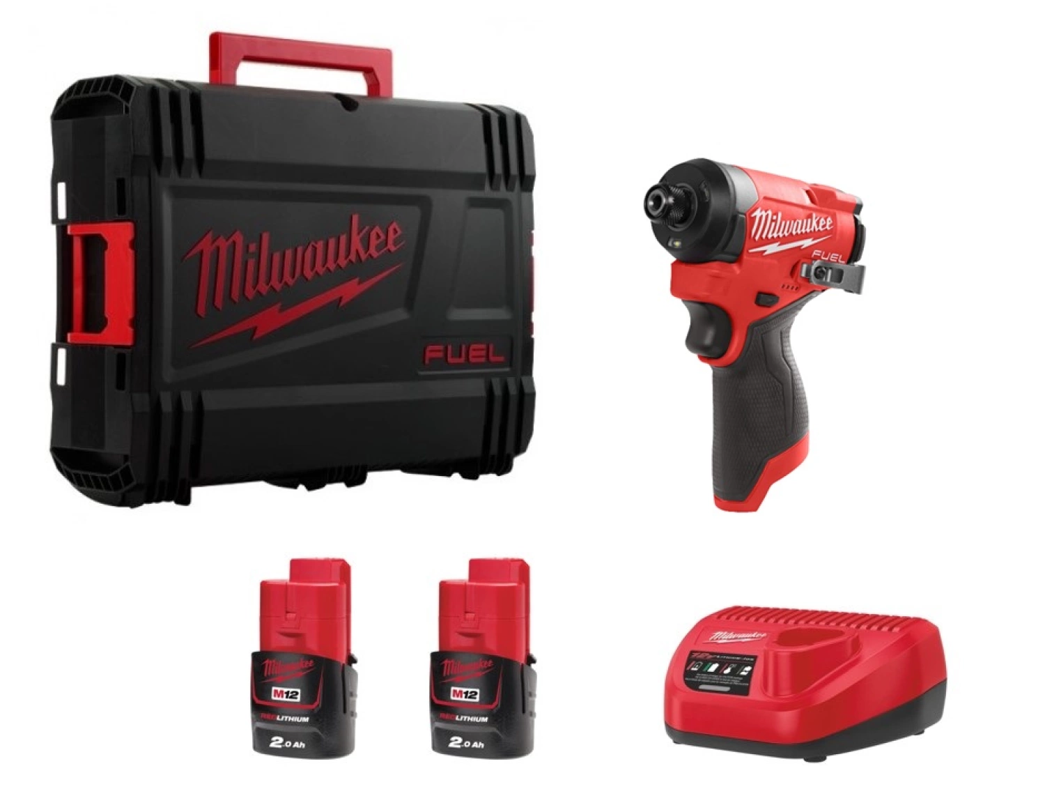 Milwaukee M12 FID2-202X Jeu de visseuses à chocs sans fil 12V Li-Ion (2x2.0Ah) en coffret HD - 170Nm - sans charbons-image
