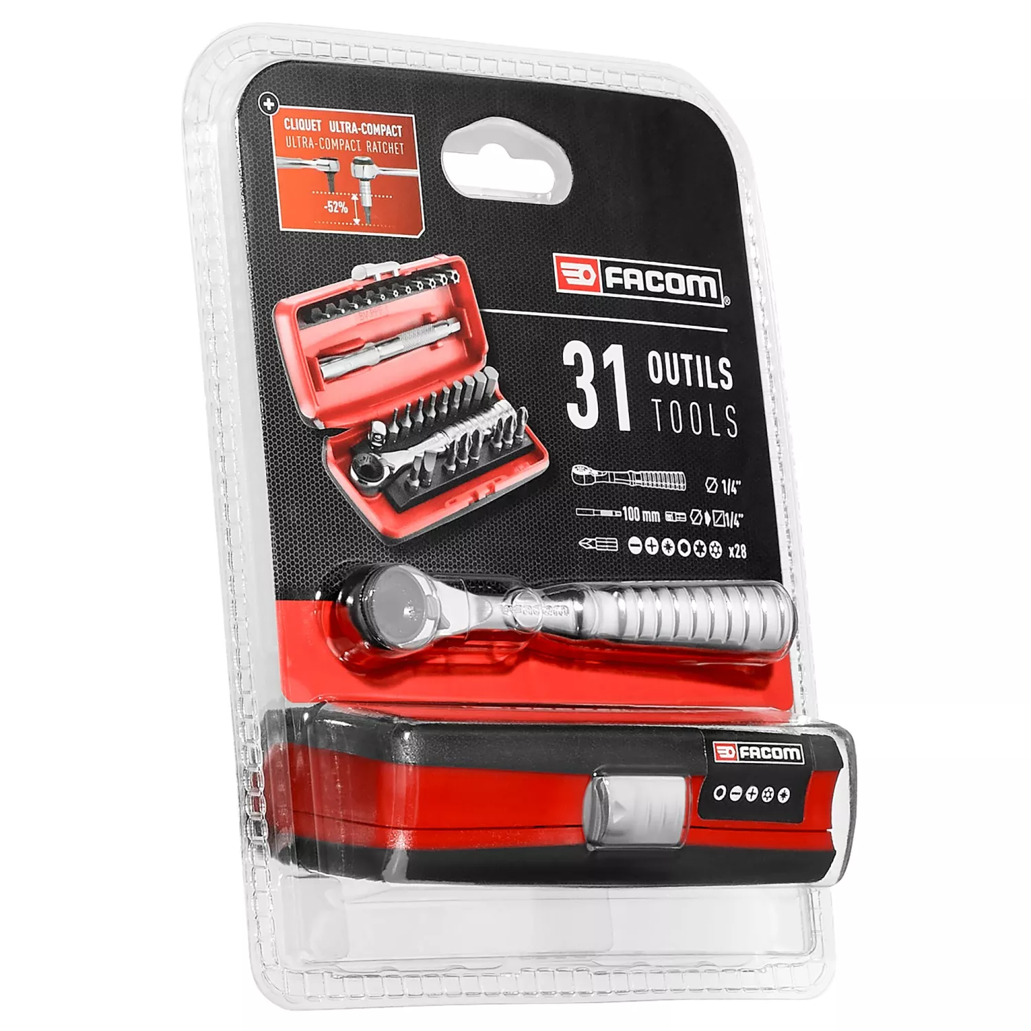Facom R.PEJ31PB coffret de 31 pièces de clé à cliquet porte-embouts et jeu d’embouts - 1/4"