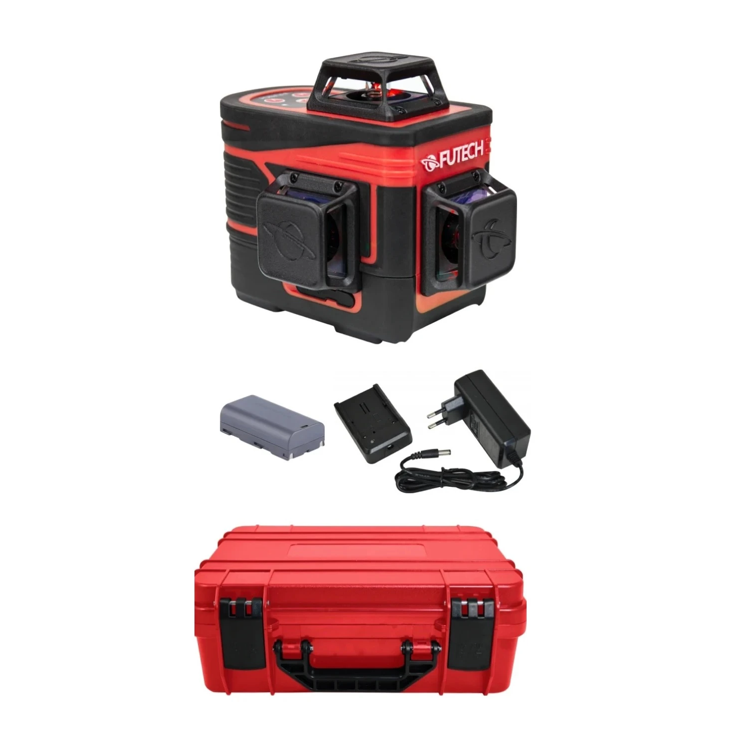 FUTECH MC3D Multicross 3D Compact cross line laser set incl. trépied en valise - rouge - 2x 120m - 3 lignes-image