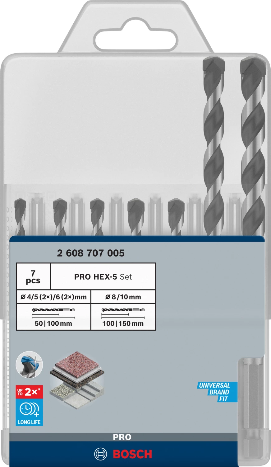 Bosch PRO 2608707005 HEX-5 Jeu de forets à béton 7 pièces 4/5/5/6/6/8/10 mm-image