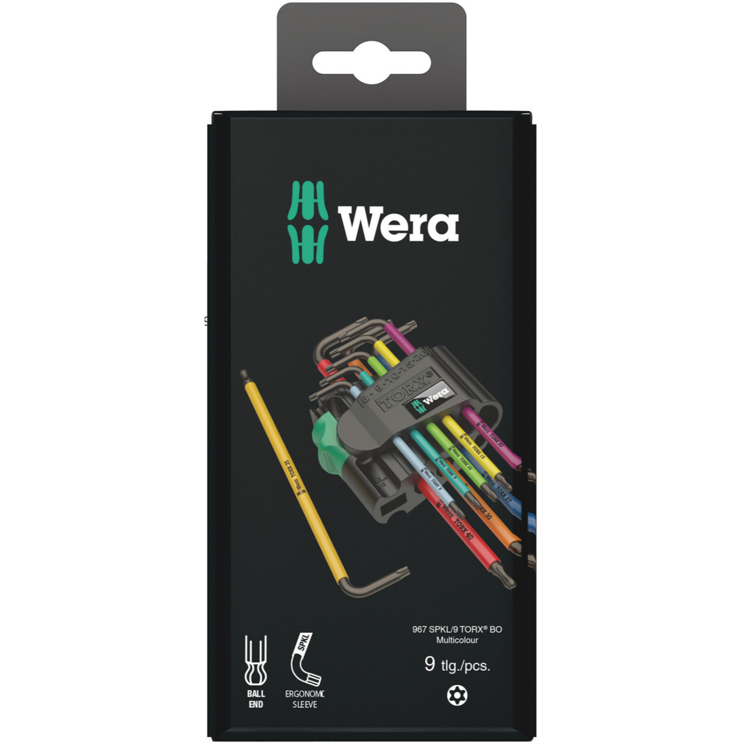 Wera 967/9 TXBO Multicolour 1 SB Jeu de clés mâles coudées TORX BO Multicolour - BlackLaser - (Jeu de 9pcs)-image