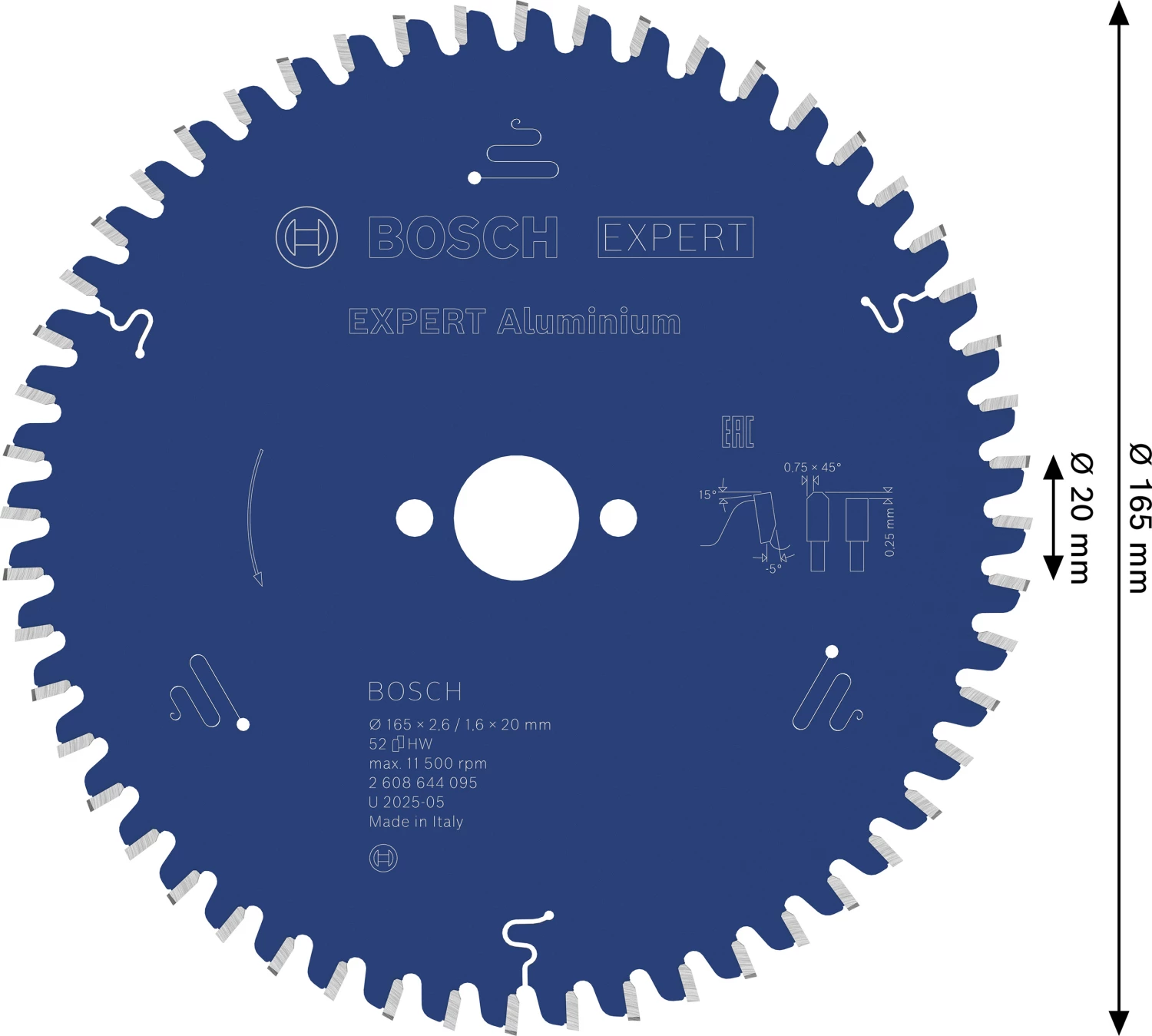 Bosch 2608644095 EXPERT cirkelzaagblad - 165 x 20 x 52T - aluminum-image