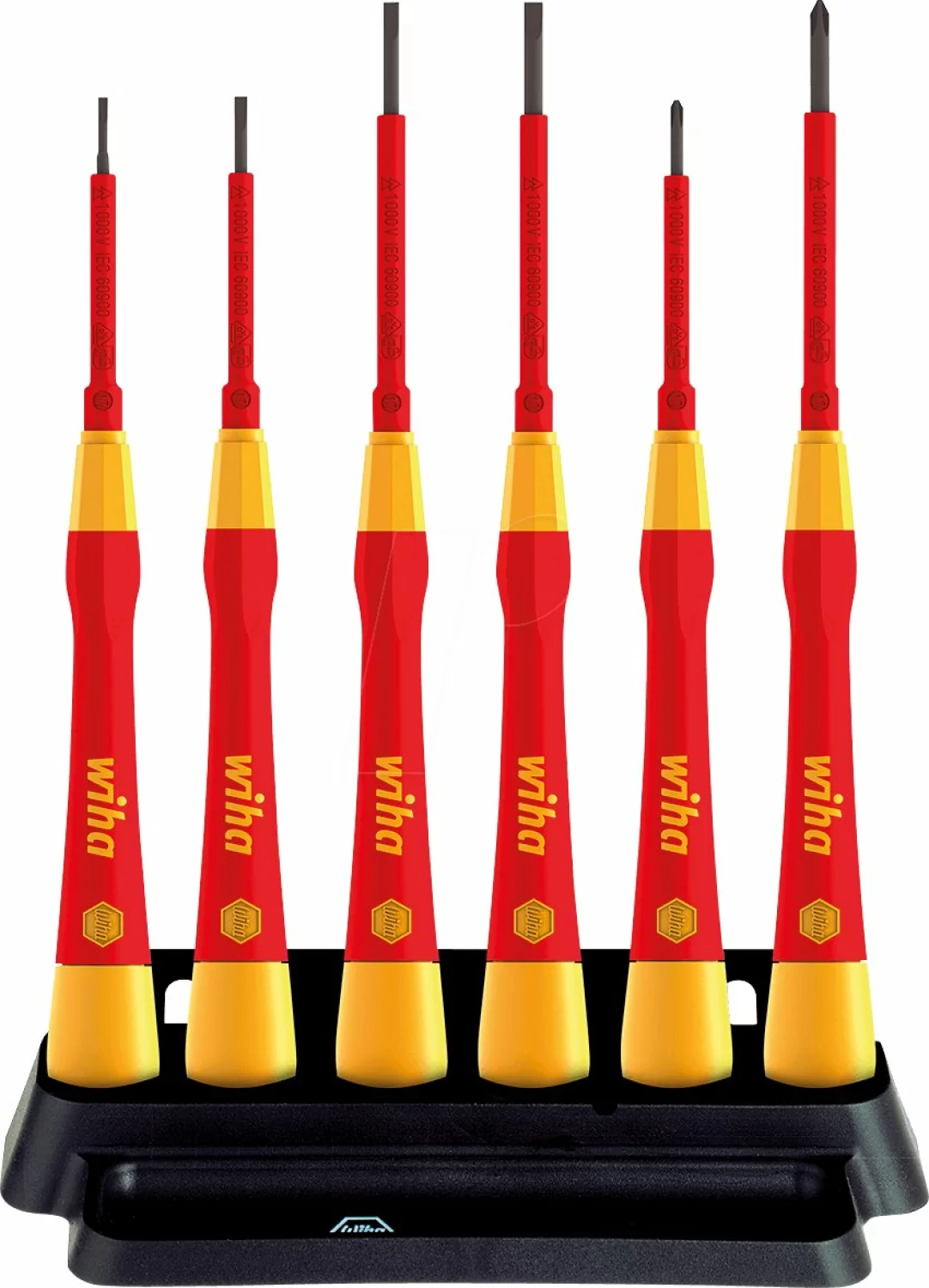 Wiha 42989 Jeu de 6 tournevis fins PicoFinish à tête fendue électrique avec support-image