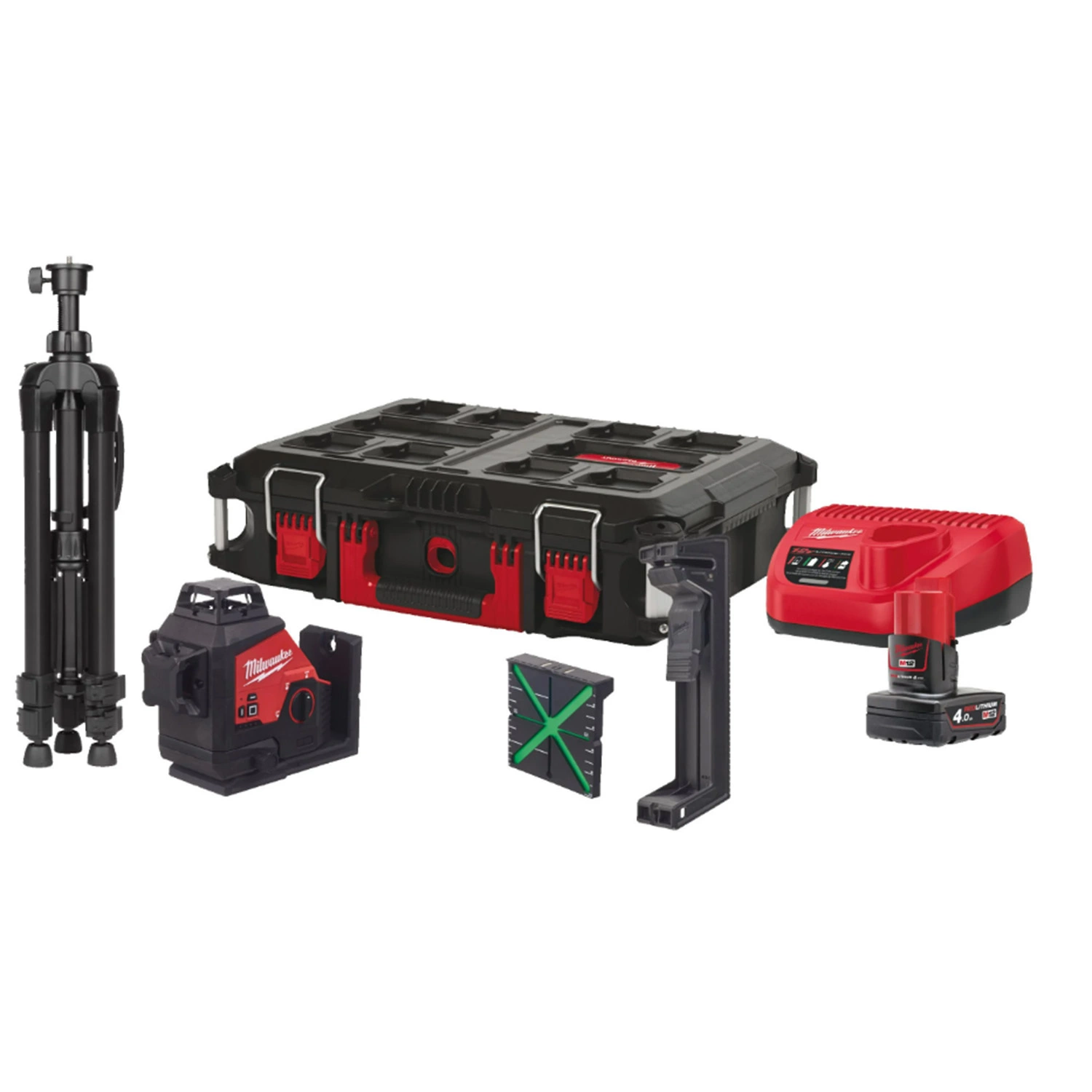 Milwaukee M12 3PLSKIT-401P 12V Li-ion accu Kruislijnlaser set in PACKOUT™ koffer - Groen - 38m - 3 lijnen - IP54-image